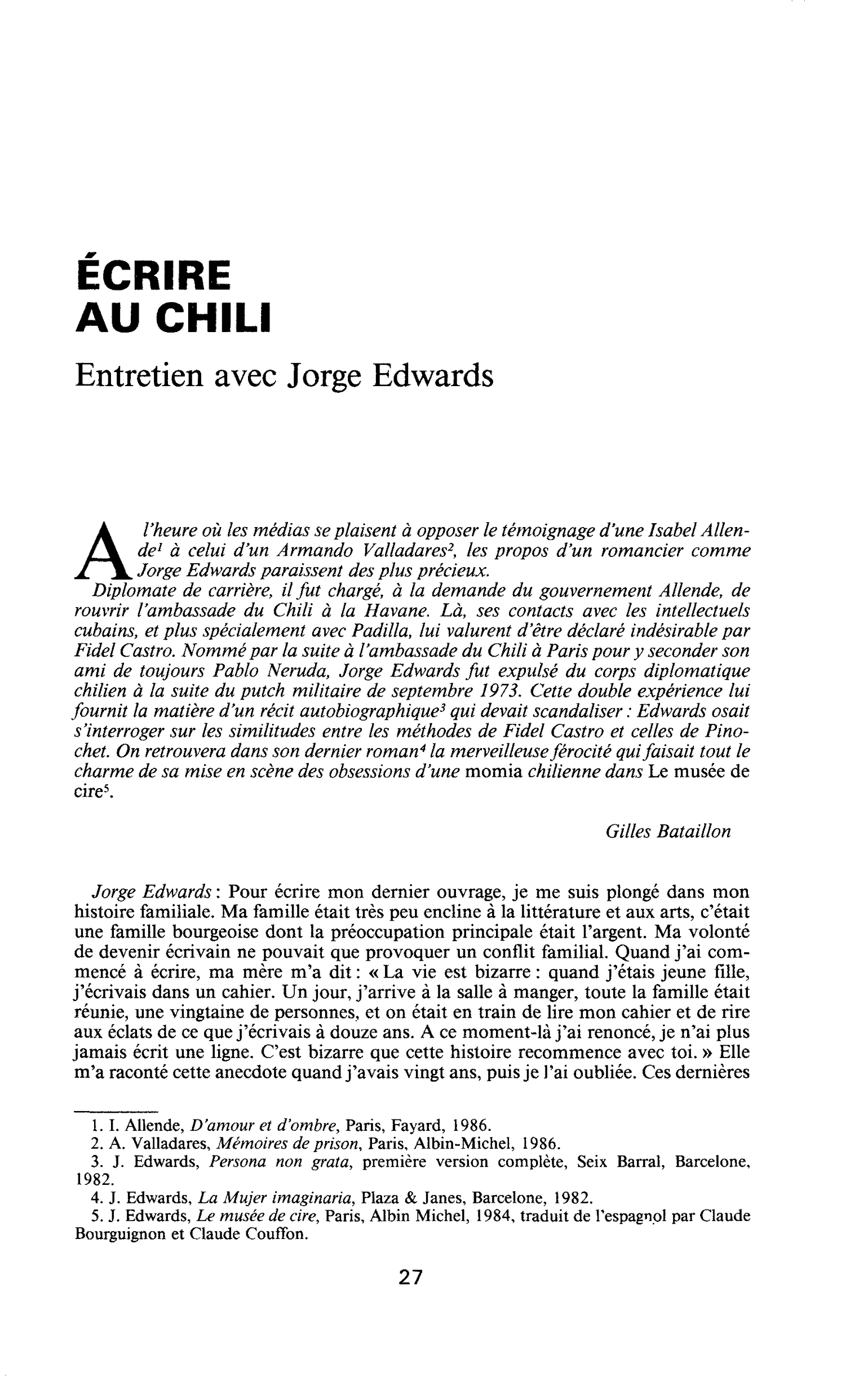 Ecrire au Chili