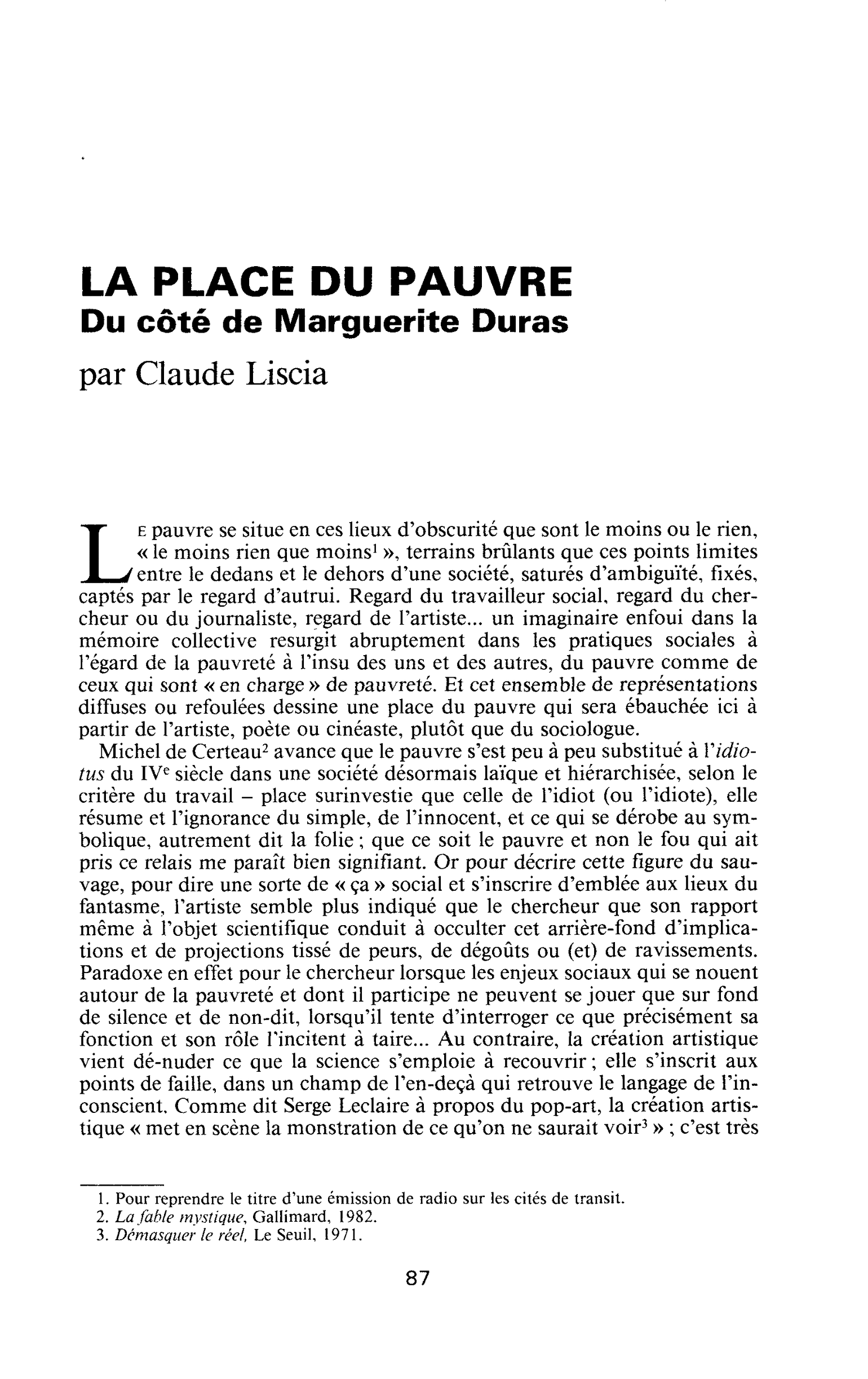 La place du pauvre - Du côté de Marguerite Duras