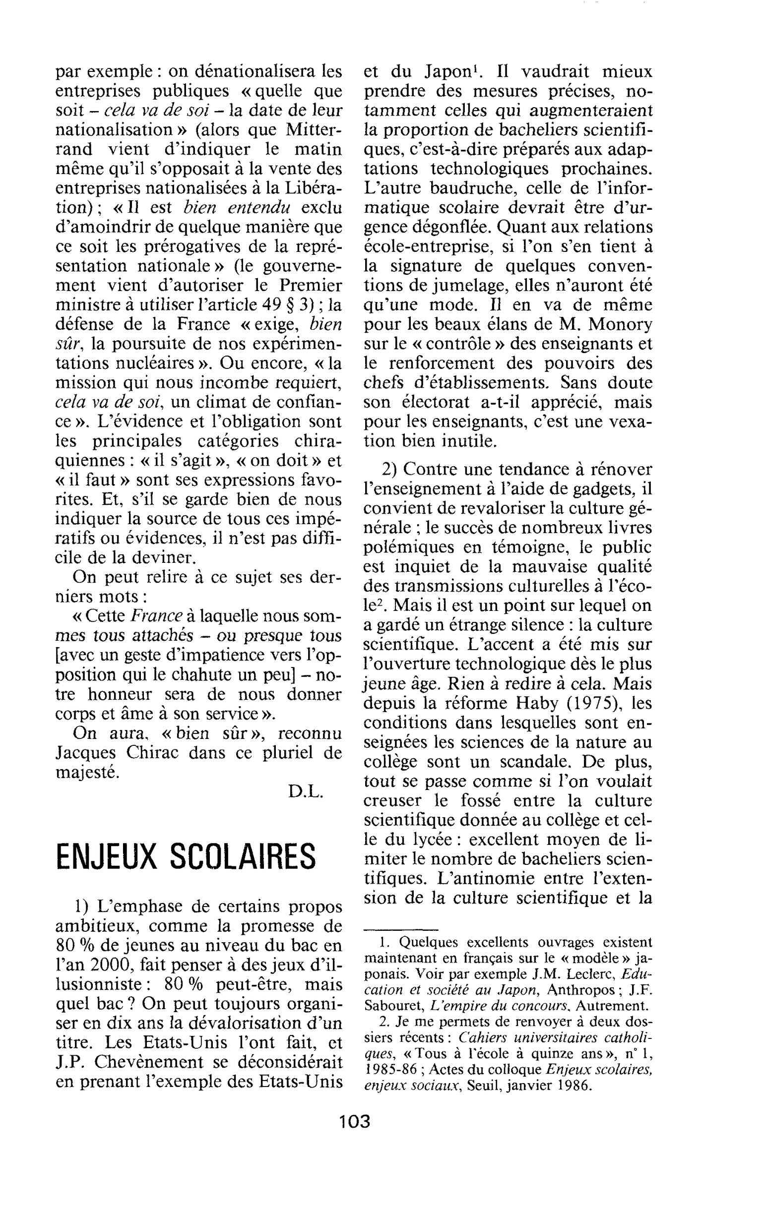 Enjeux scolaires