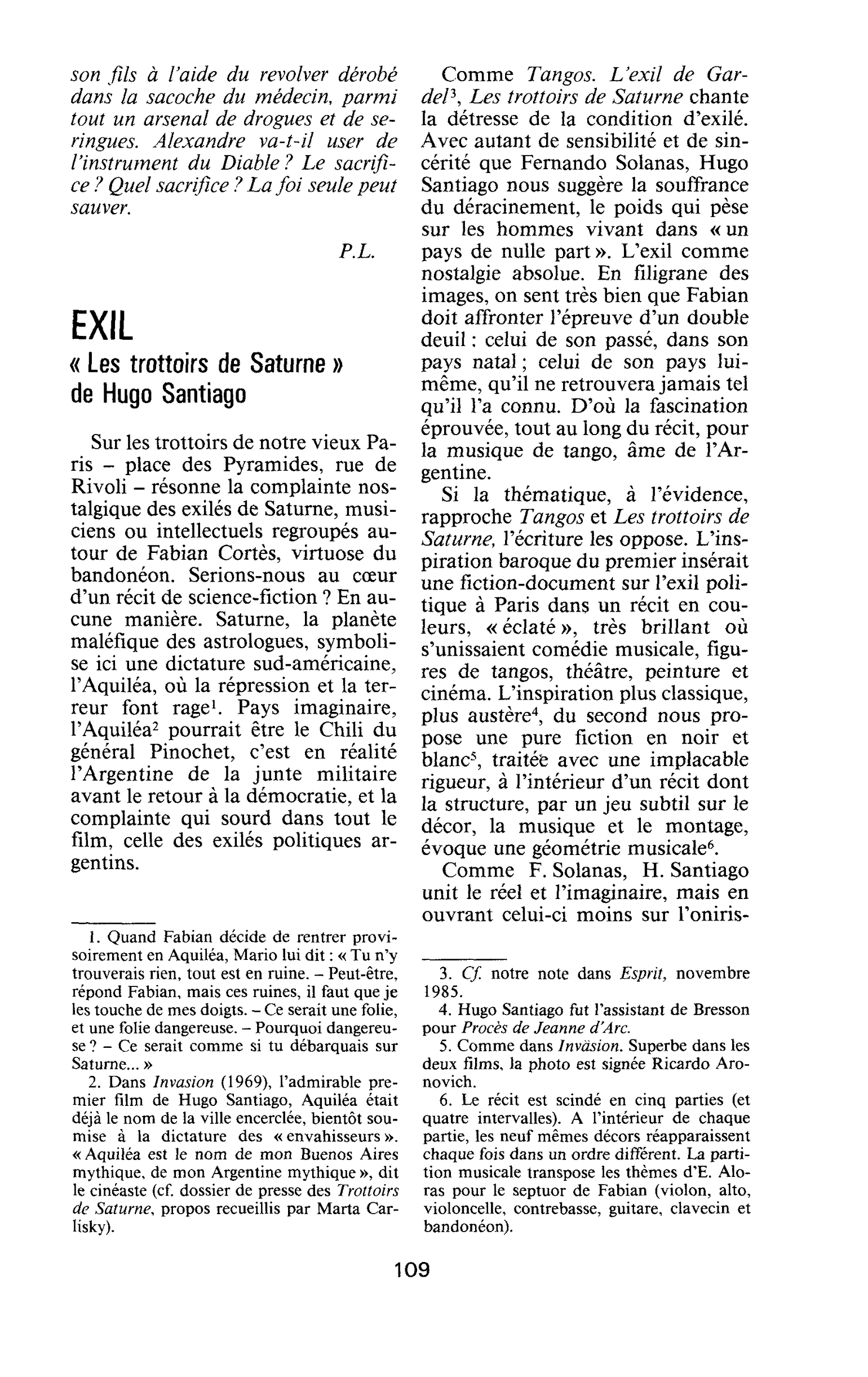 Exil - « Les trottoirs de Saturne » de Hugo Santiago