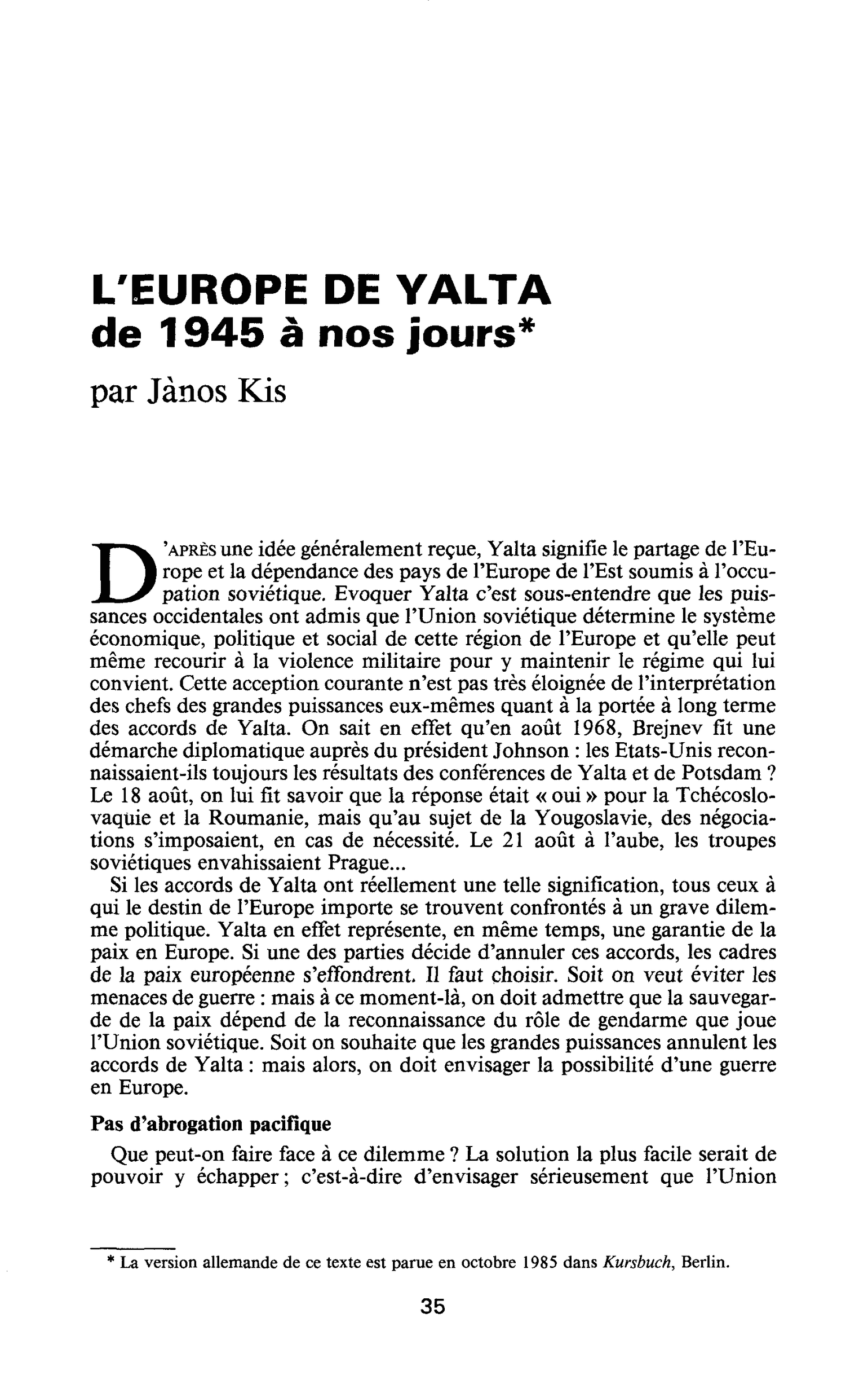 L’Europe de Yalta de 1945 à nos jours