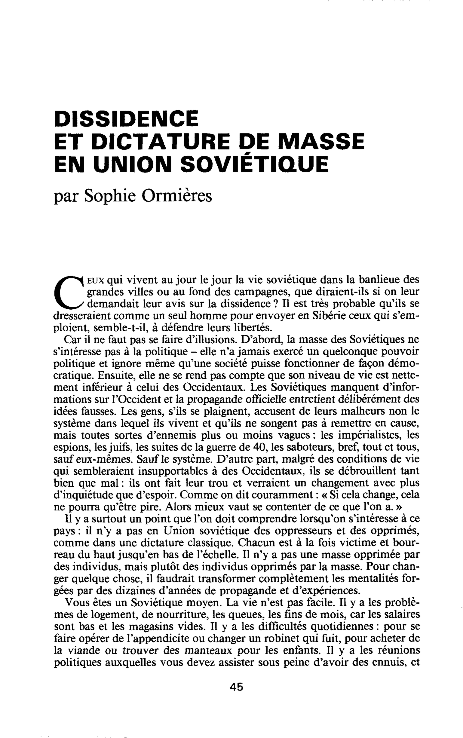 Dissidence et dictature de masse en Union soviétique