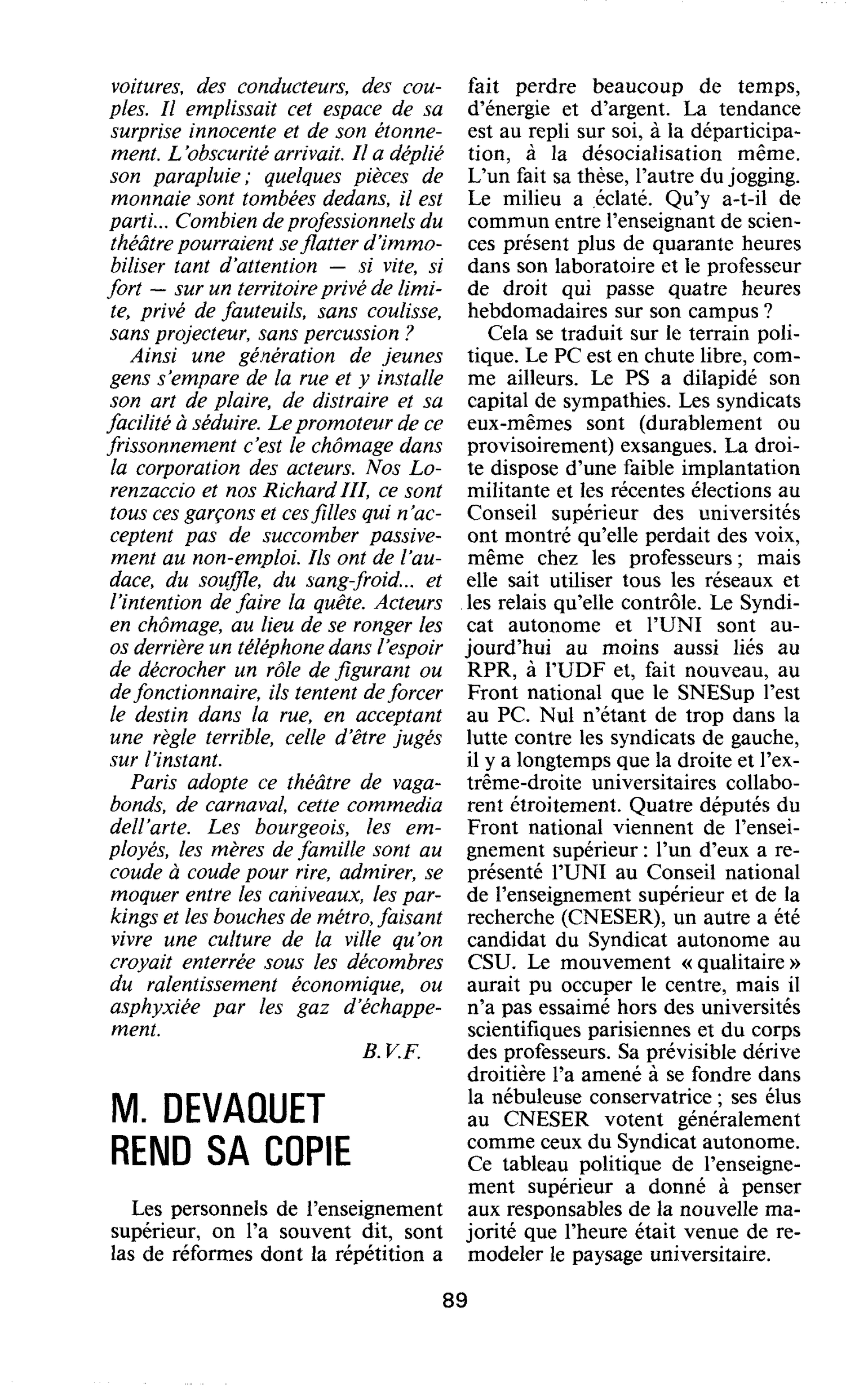 M. Devaquet rend sa copie