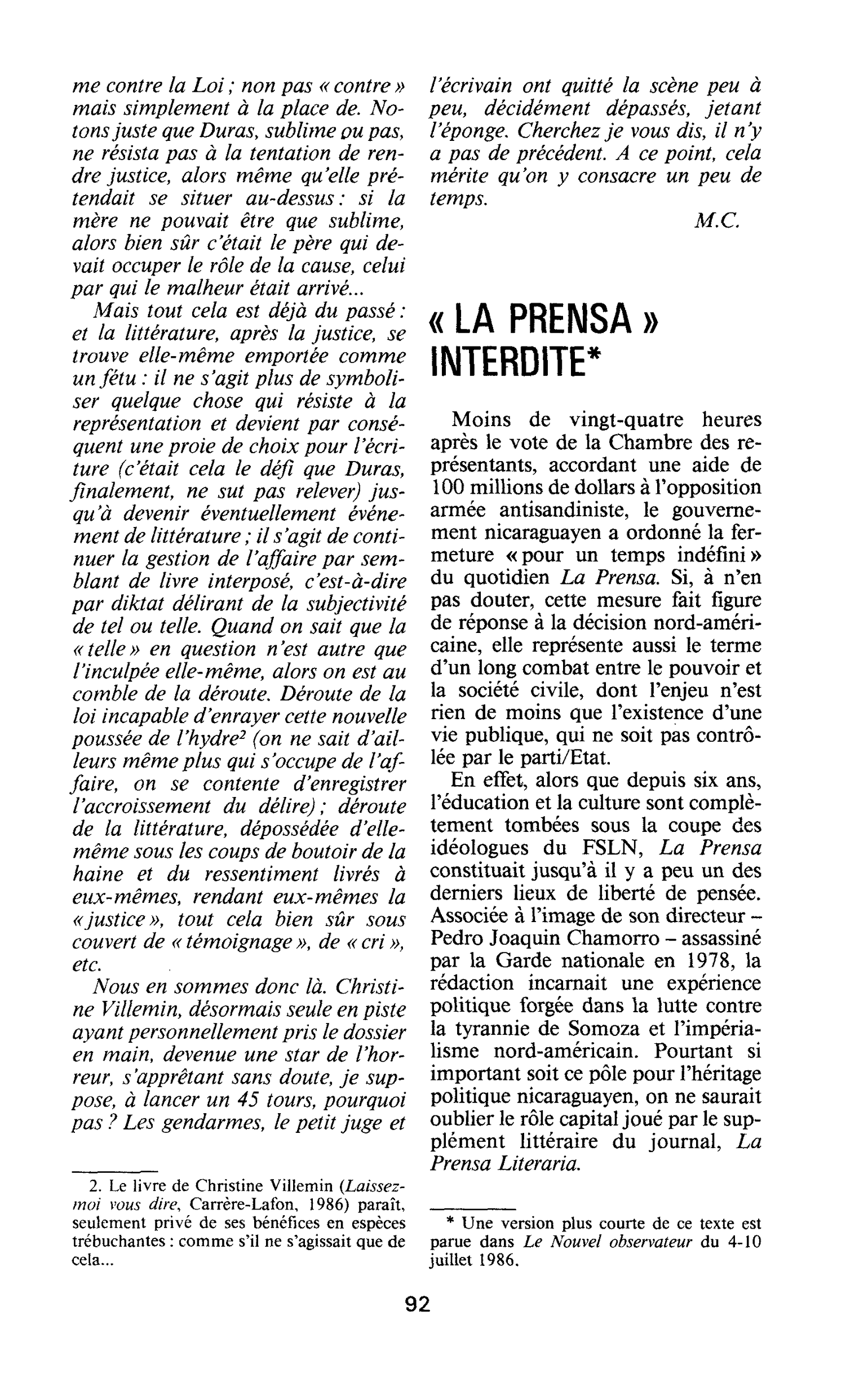 « La prensa » interdite