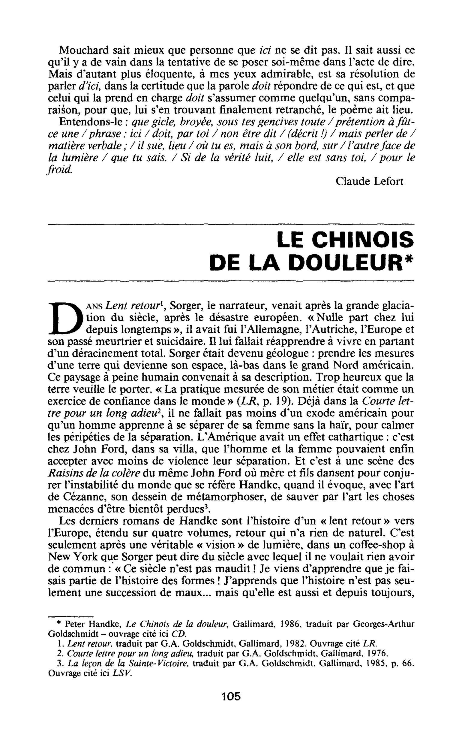 Le chinois de la douleur