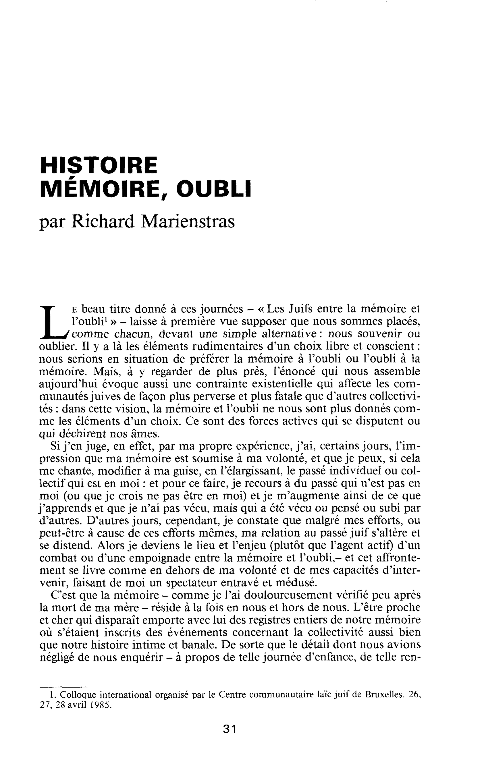 Histoire, mémoire, oubli
