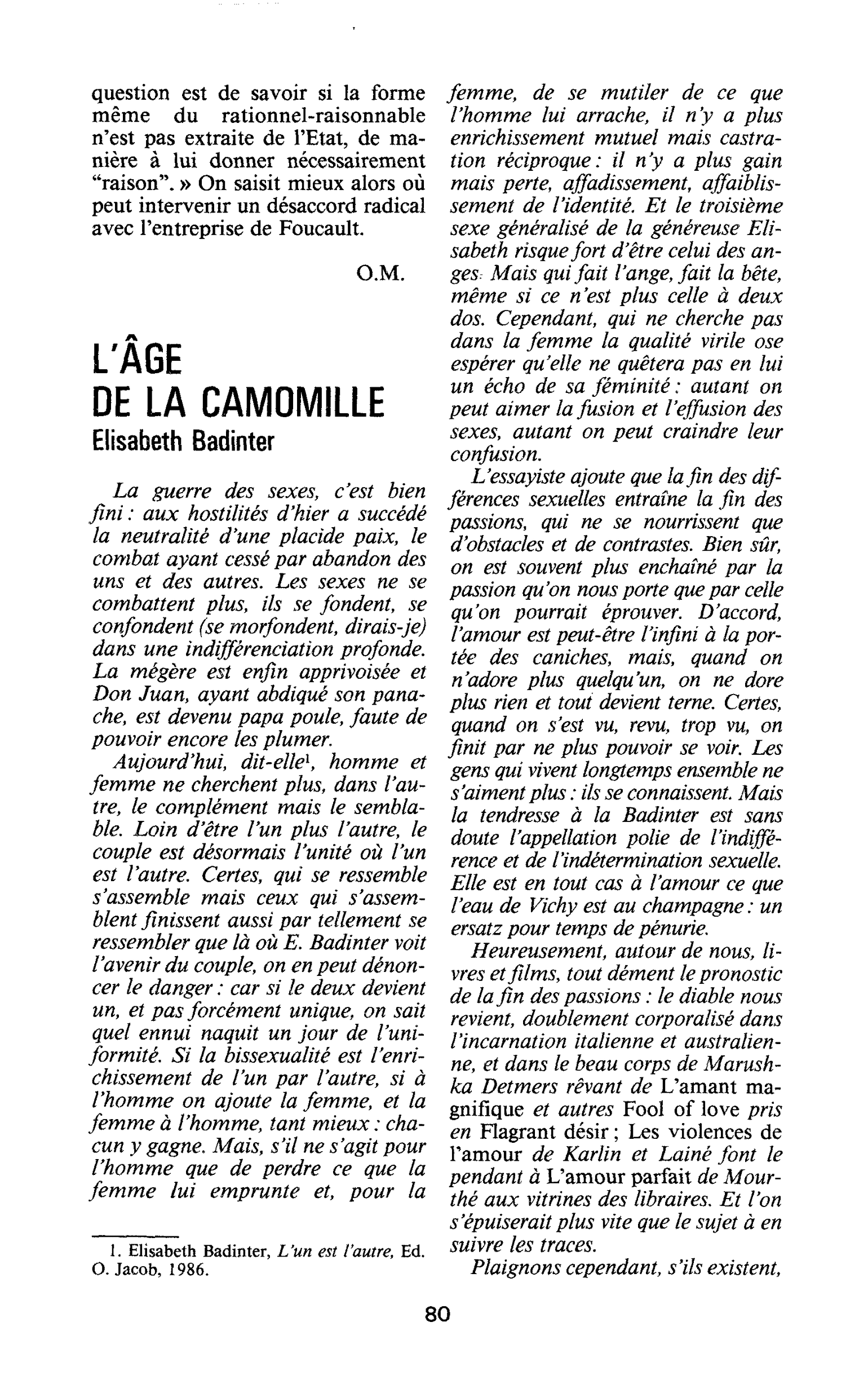 L’âge de la camomille - Elisabeth Badinter