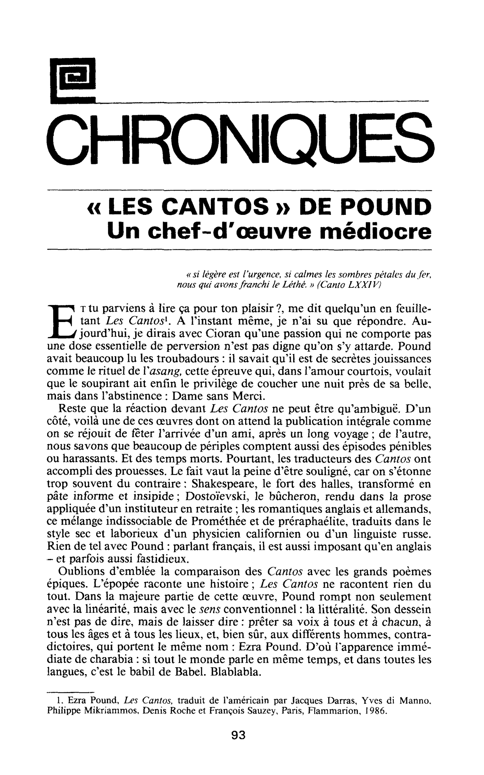 « Les cantos » de Pound, un chef-d’oeuvre médiocre