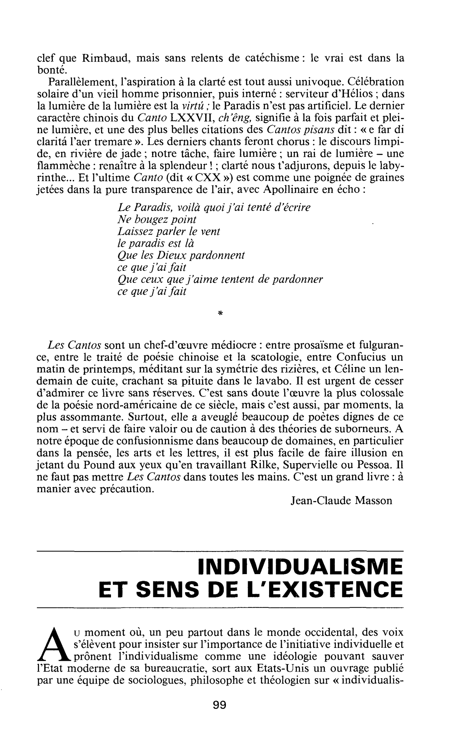 Individualisme et sens de l’existence