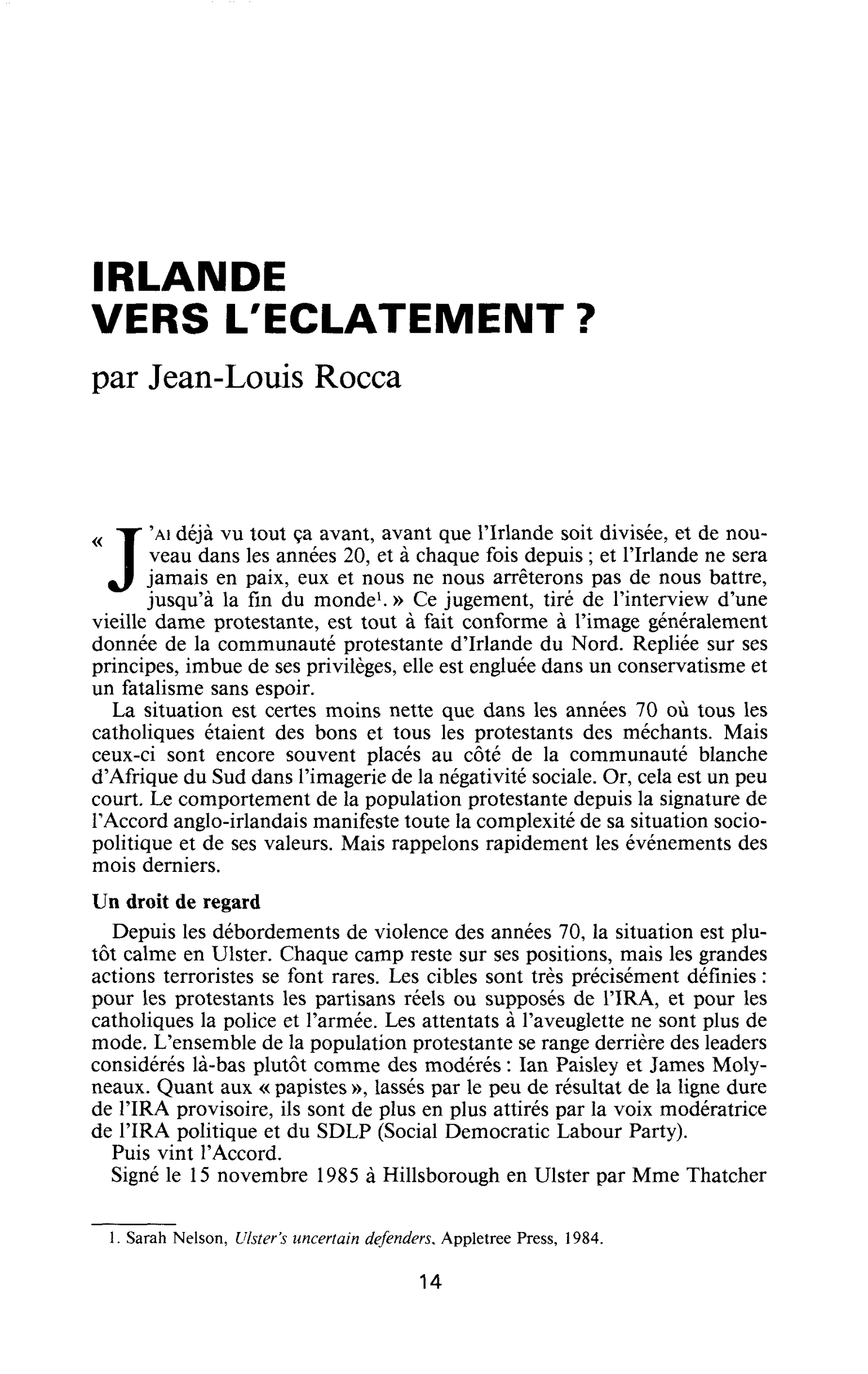 Irlande, vers l’éclatement?