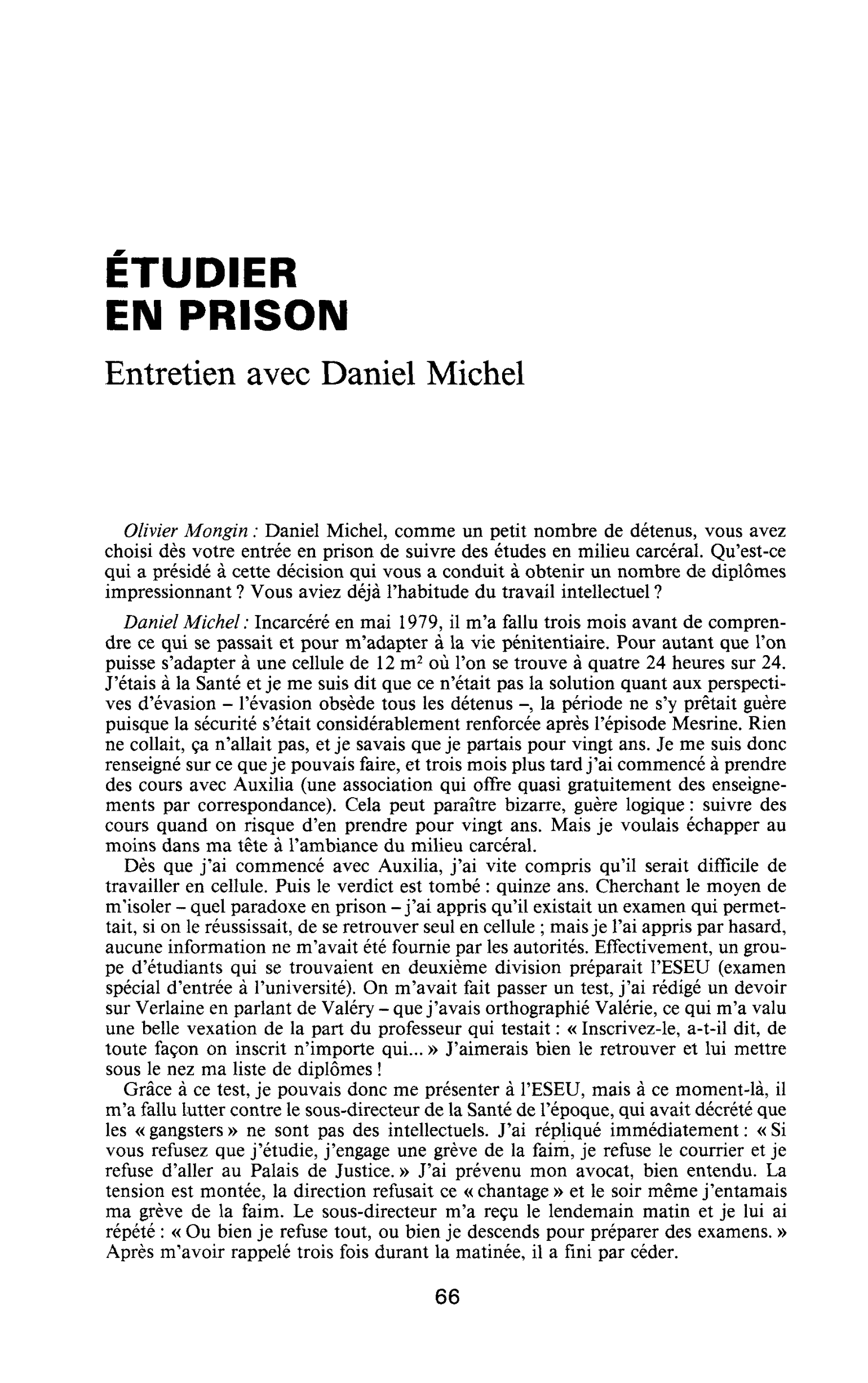 Etudier en prison: entretien avec Daniel Michel