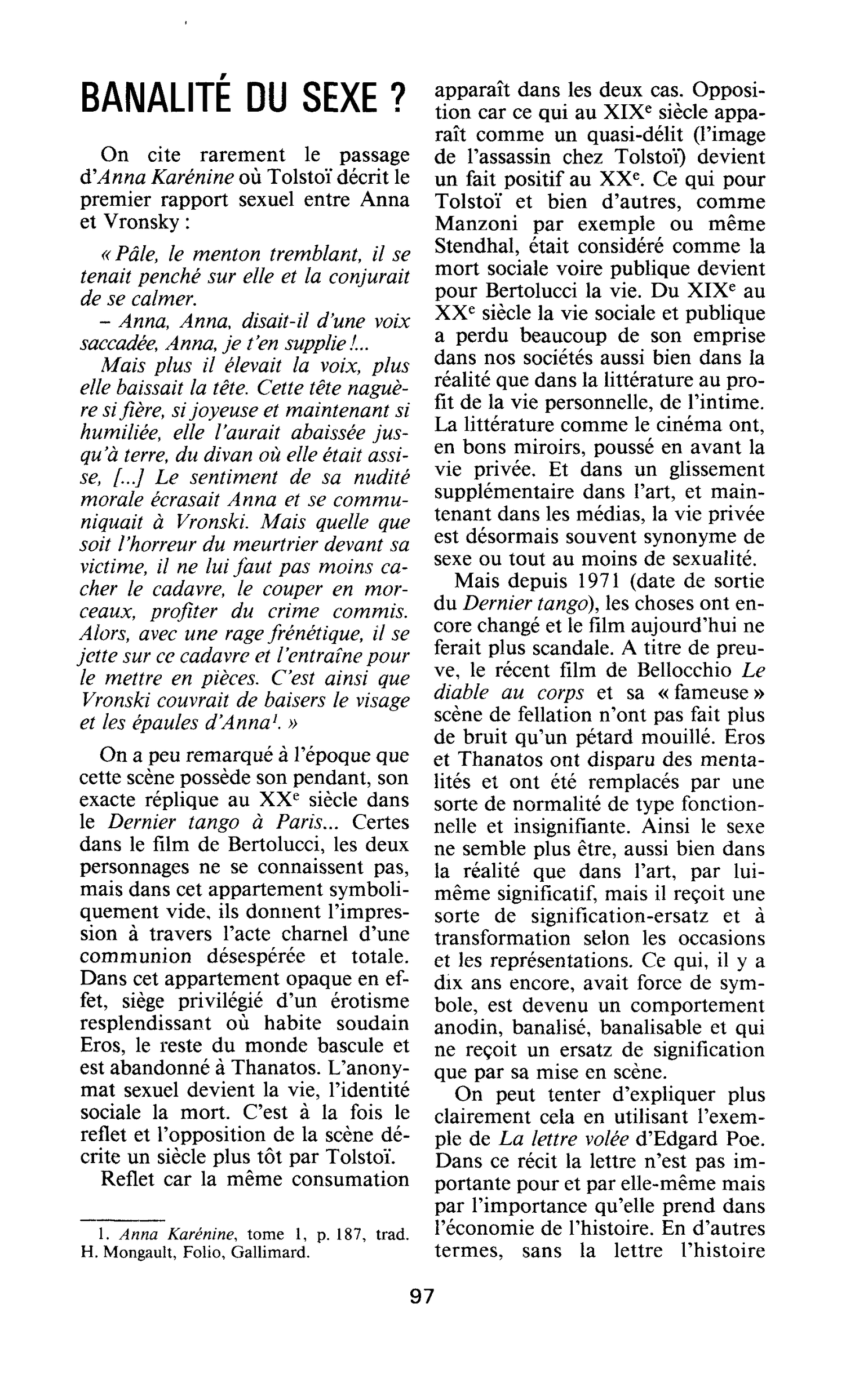 Banalité du sexe?