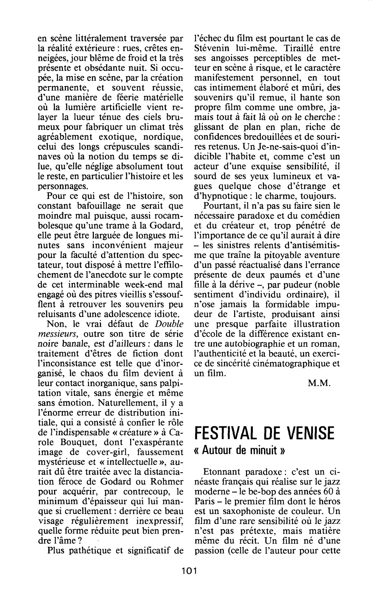 Festival de Venise: « Autour de minuit »