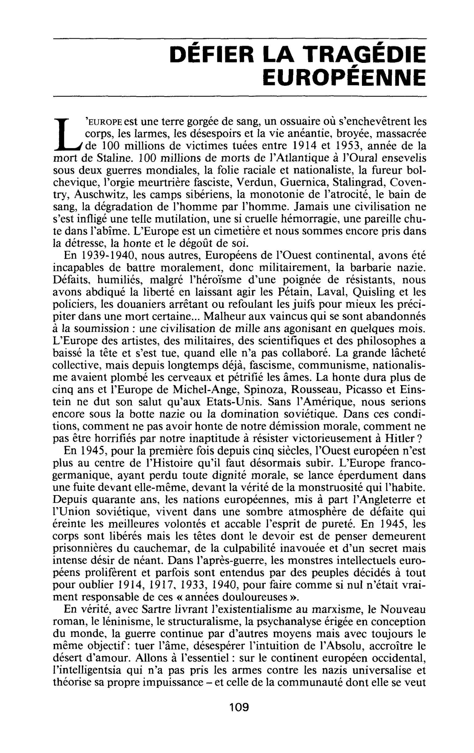 Défier la tragédie européenne