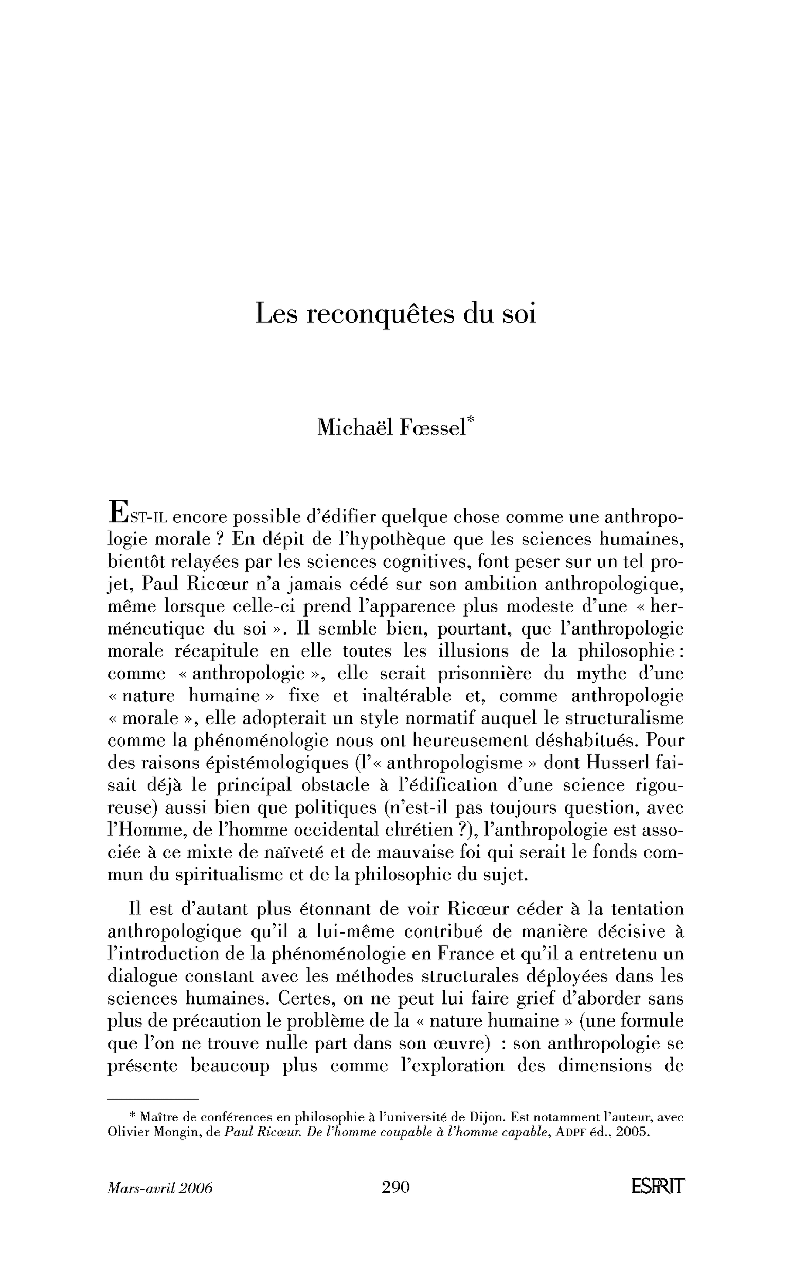 Les reconquêtes du soi