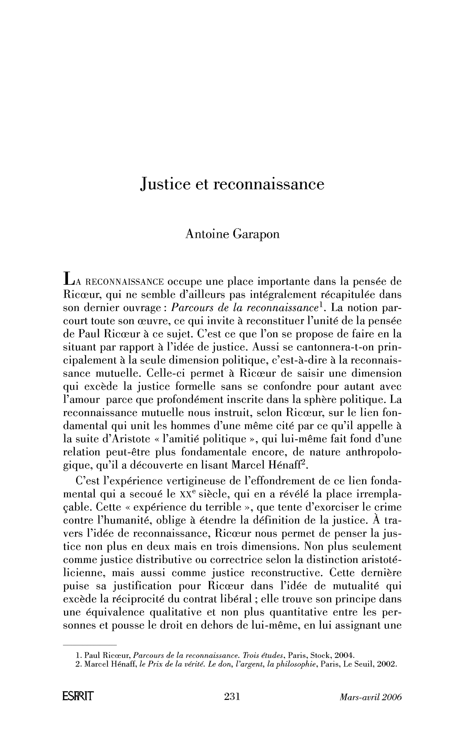 Justice et reconnaissance