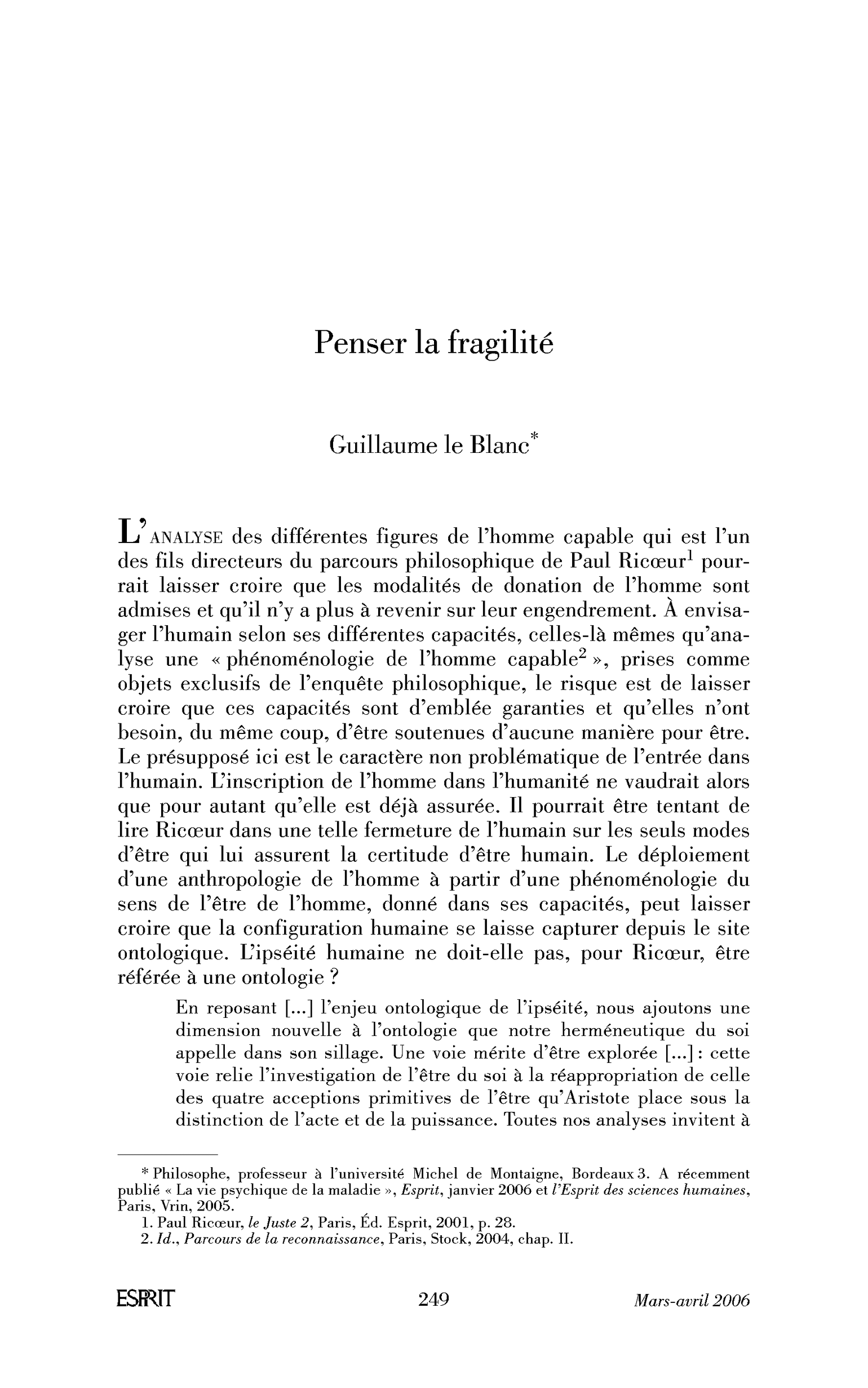 Penser la fragilité