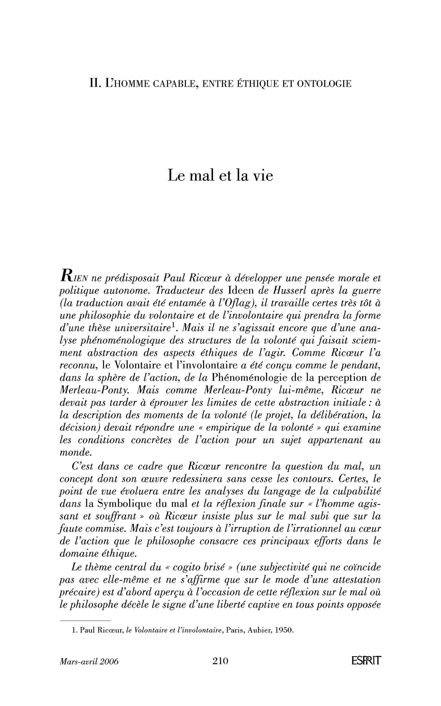 Introduction. Le mal et la vie