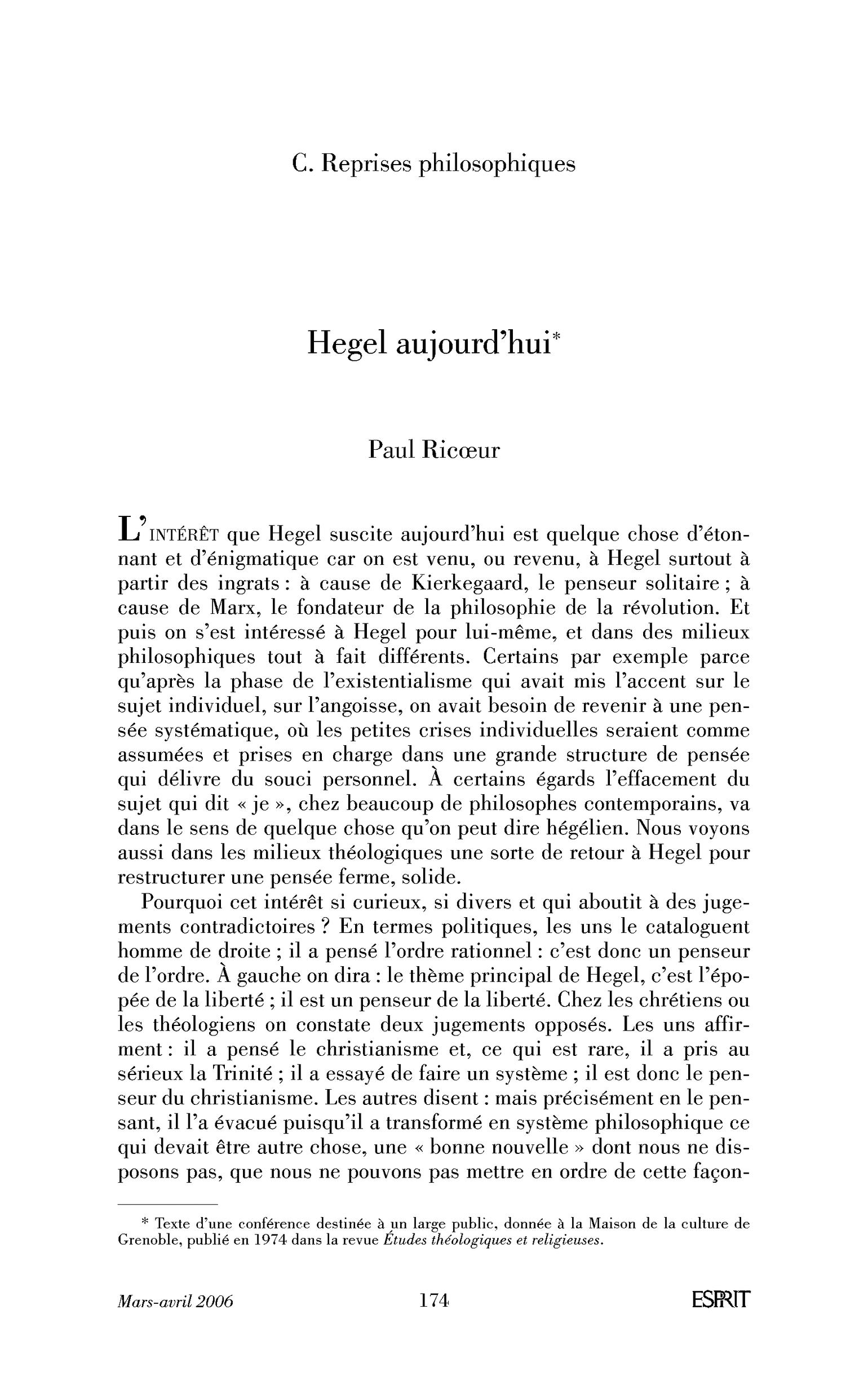 Hegel aujourd’hui