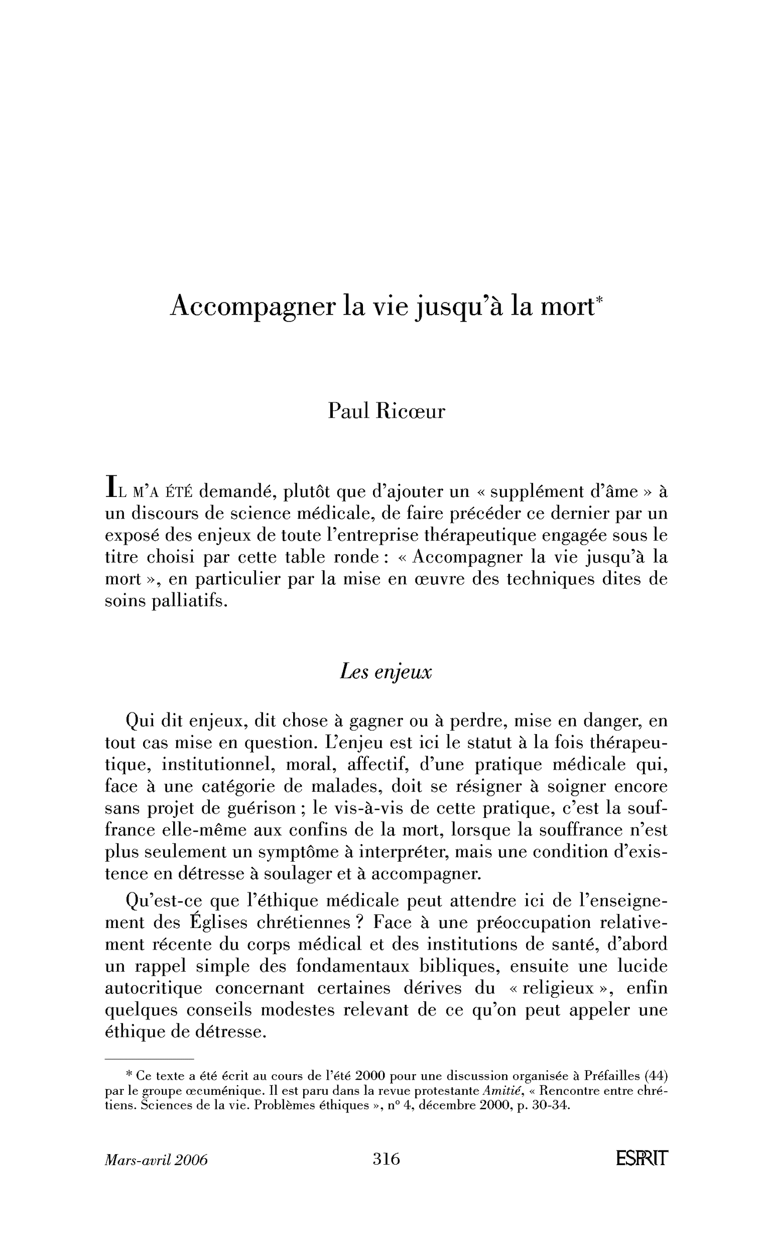 Accompagner la vie jusqu’à la mort