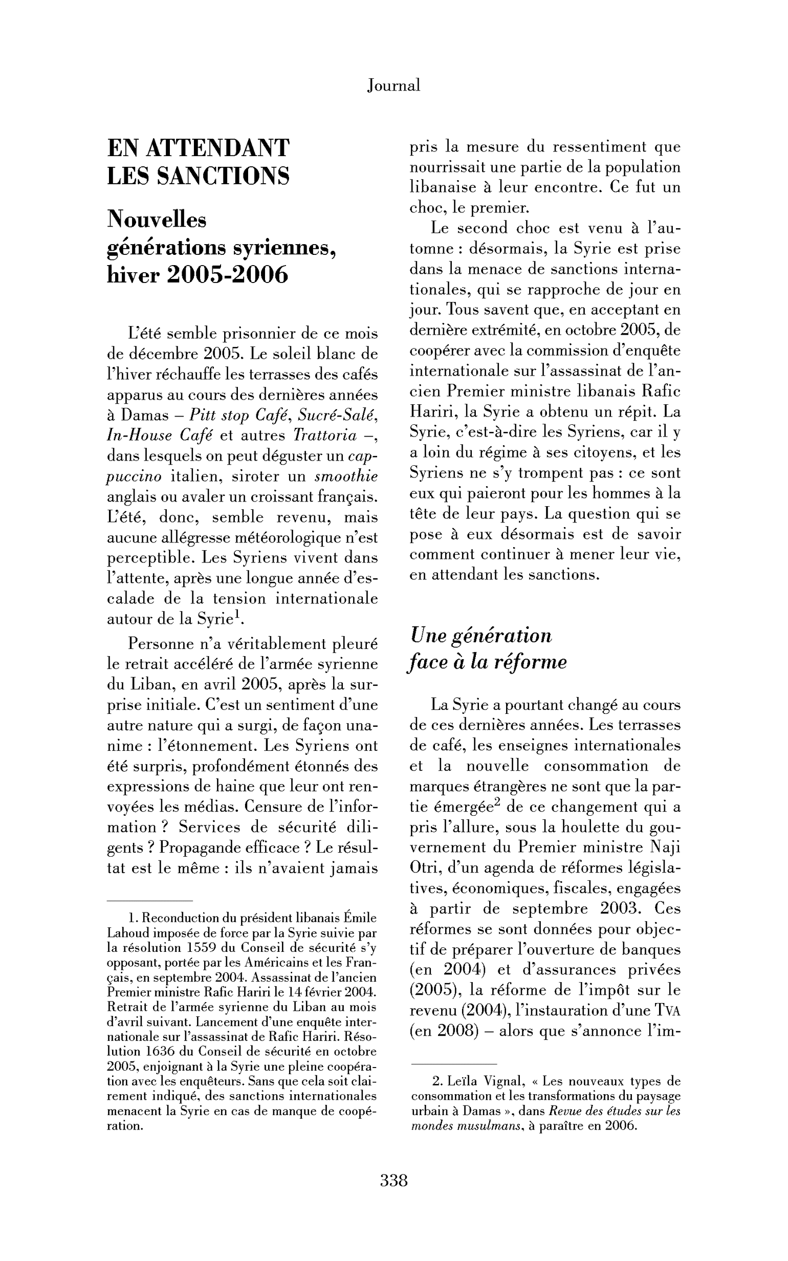 En attendant les sanctions. Nouvelles générations syriennes, hiver 2005-2006