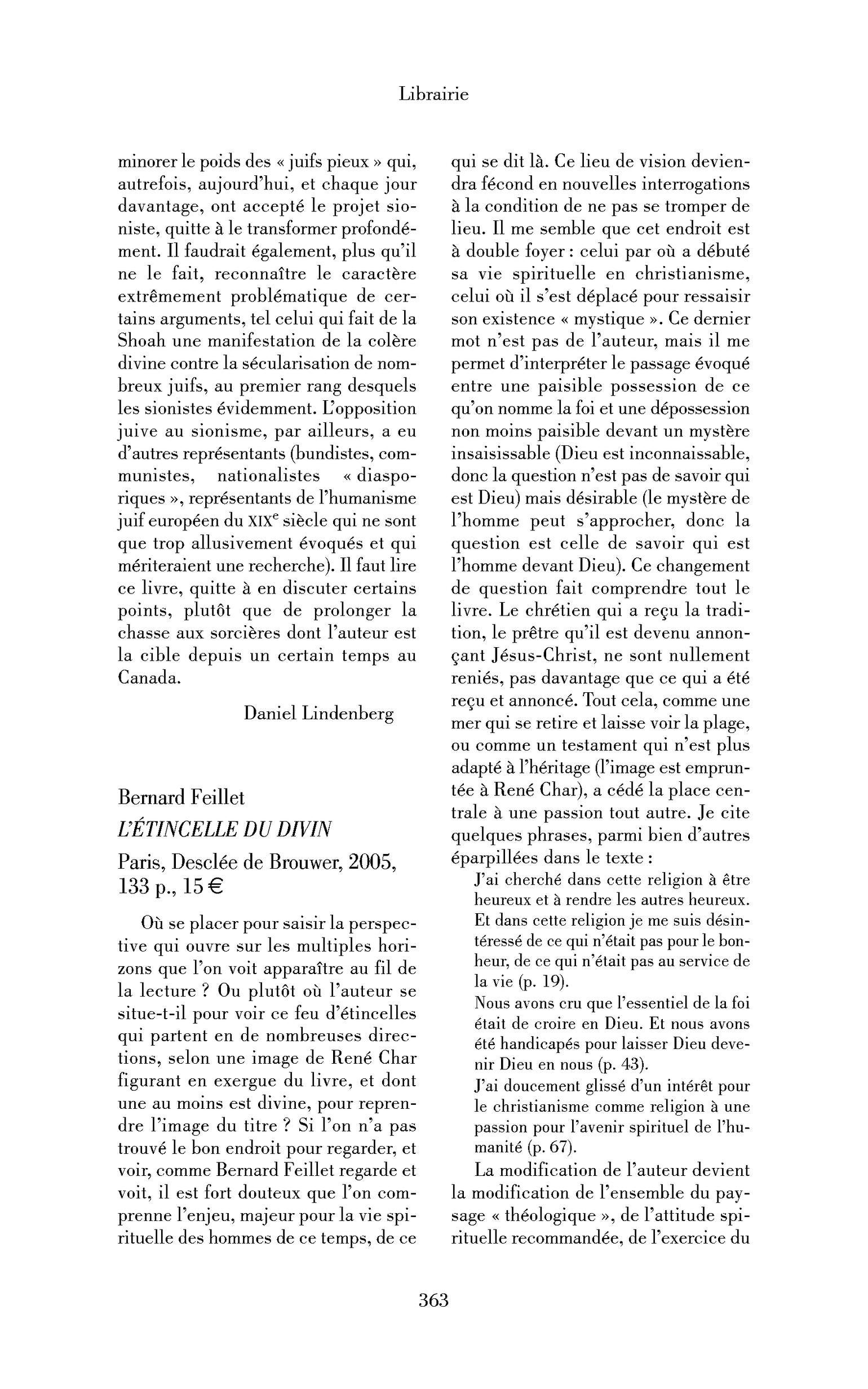 Bernard Feillet : l’Étincelle du divin