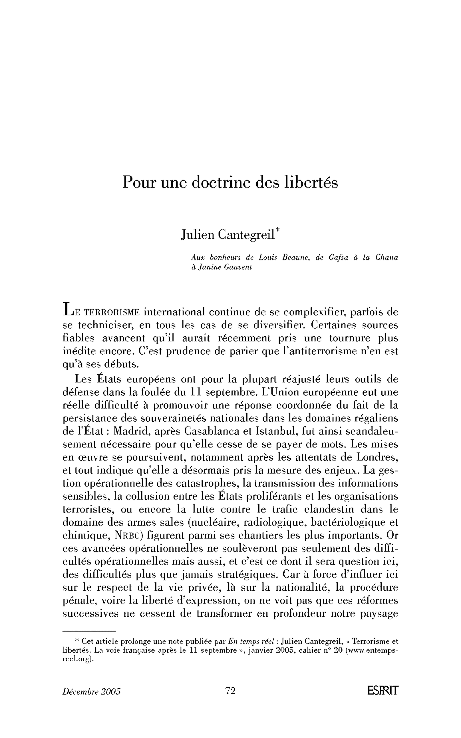 Pour une doctrine des libertés