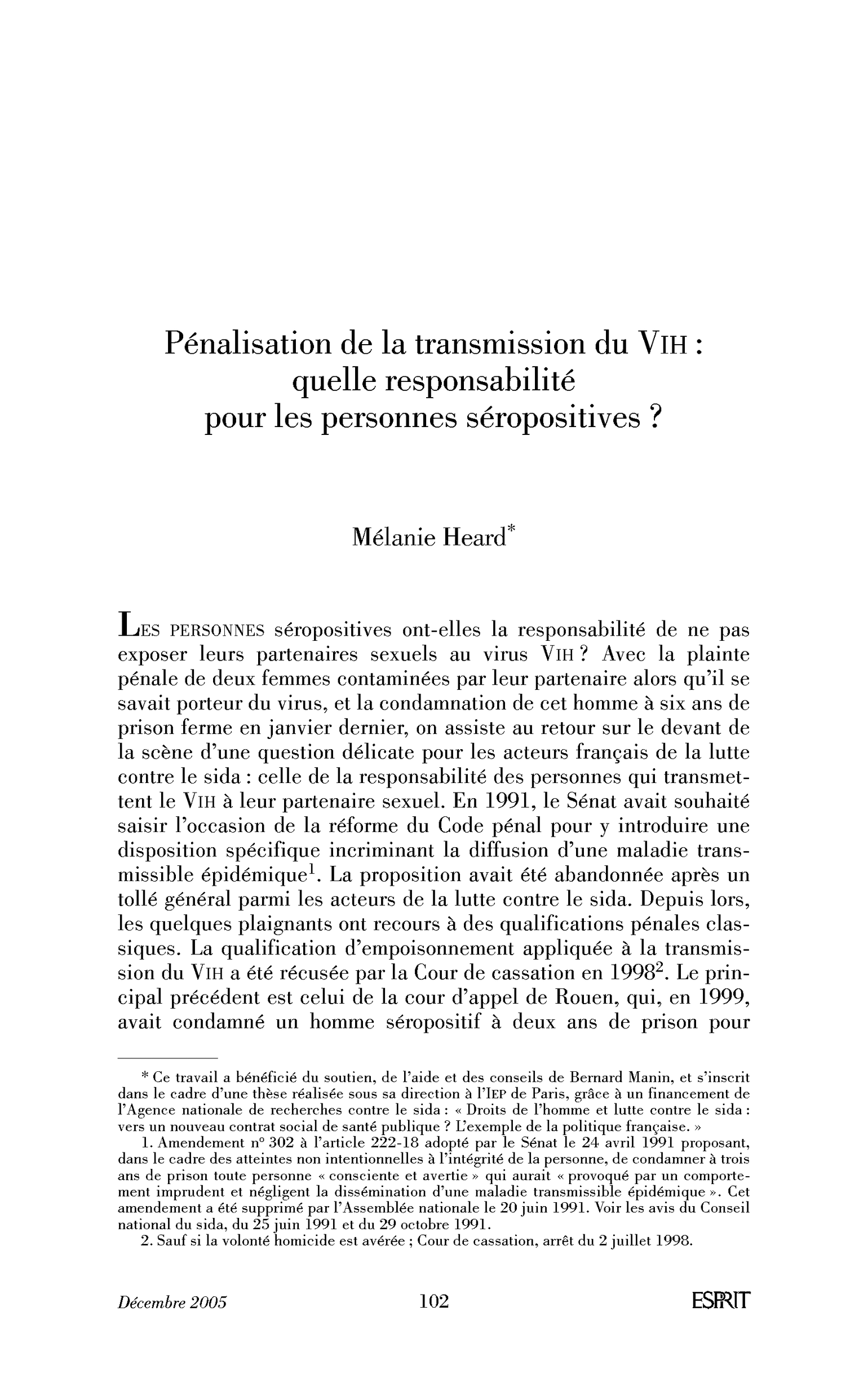 Pénalisation de la transmission du VIH : quelle responsabilité pour les personnes séropositives ?