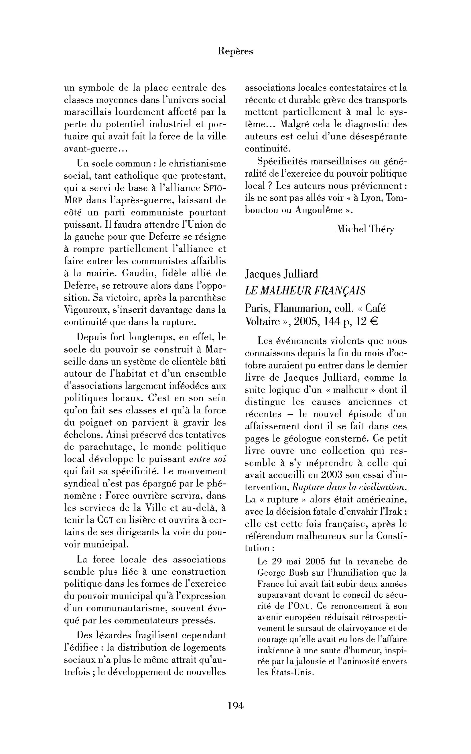 Jacques Julliard: le Malheur français