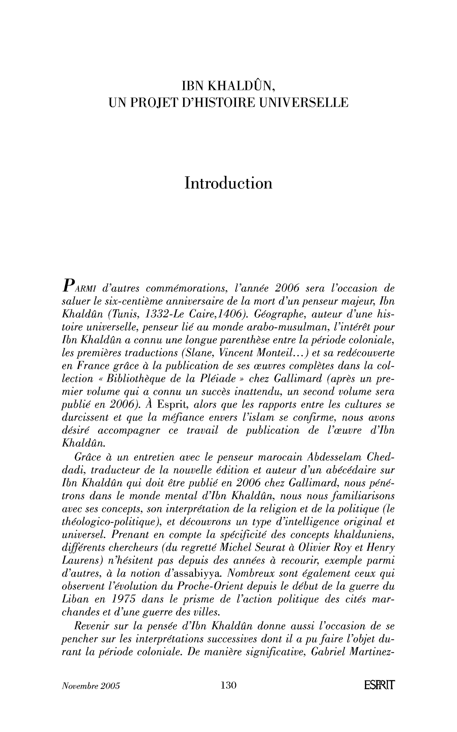 Introduction : Ibn Khaldûn, un projet d’histoire universelle