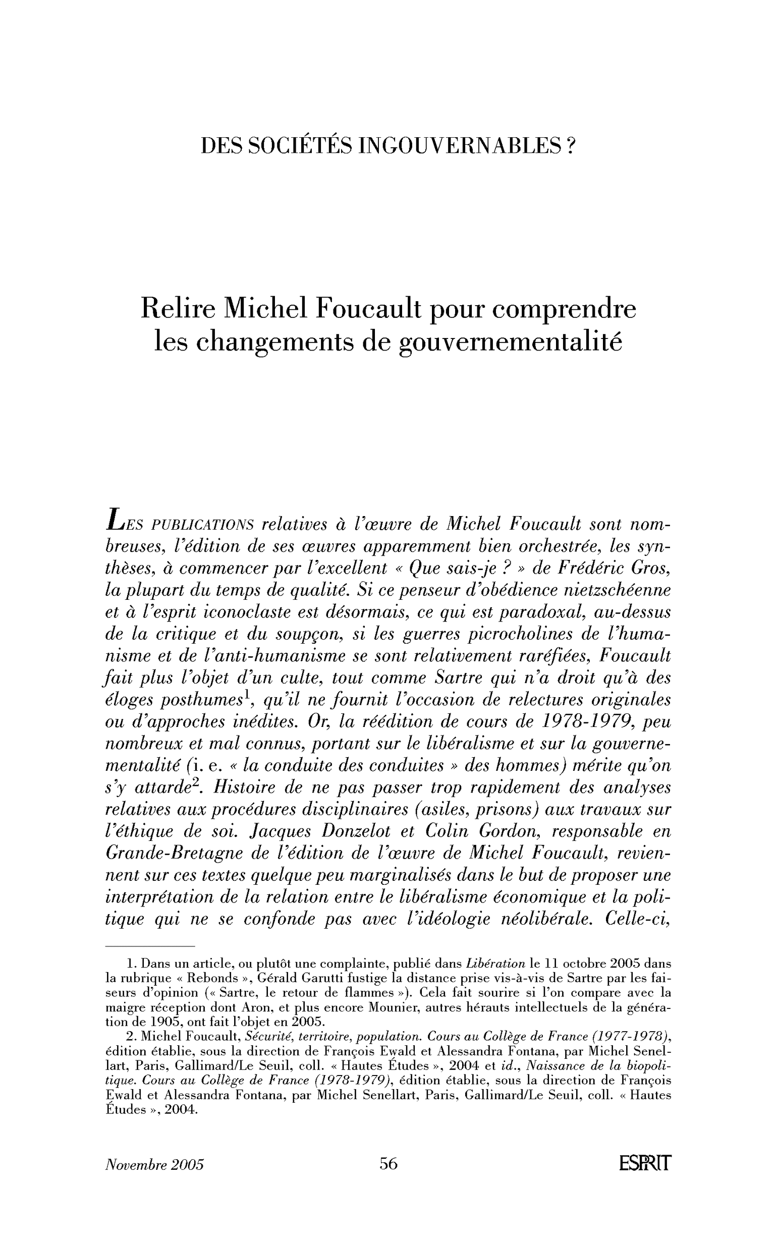 Introduction : Relire Michel Foucault pour comprendre les changements de gouvernementalité