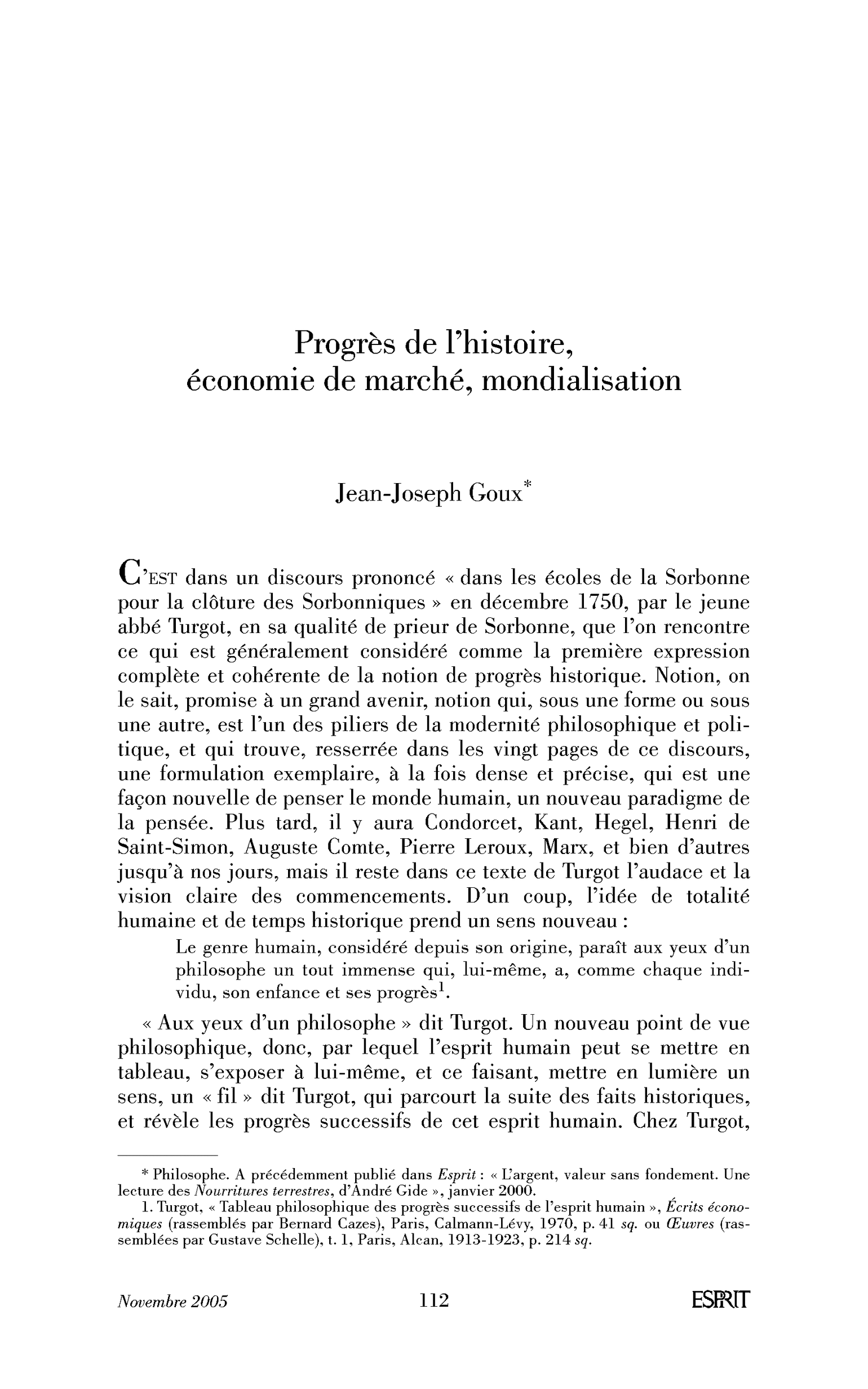 Progrès de l’histoire, économie de marché, mondialisation