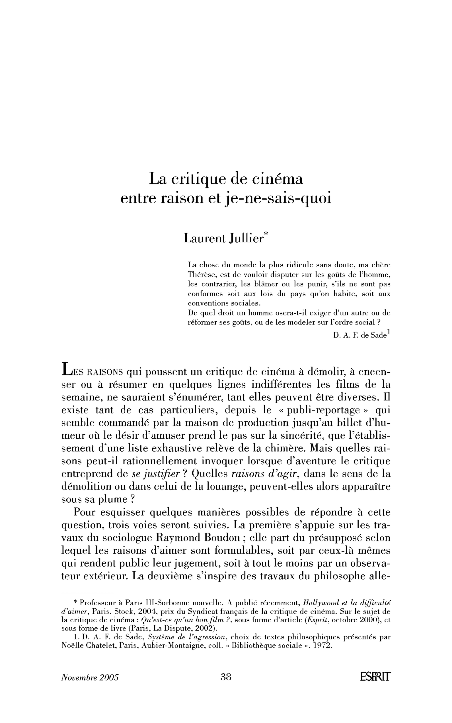 La critique de cinéma entre raison et je-ne-sais-quoi