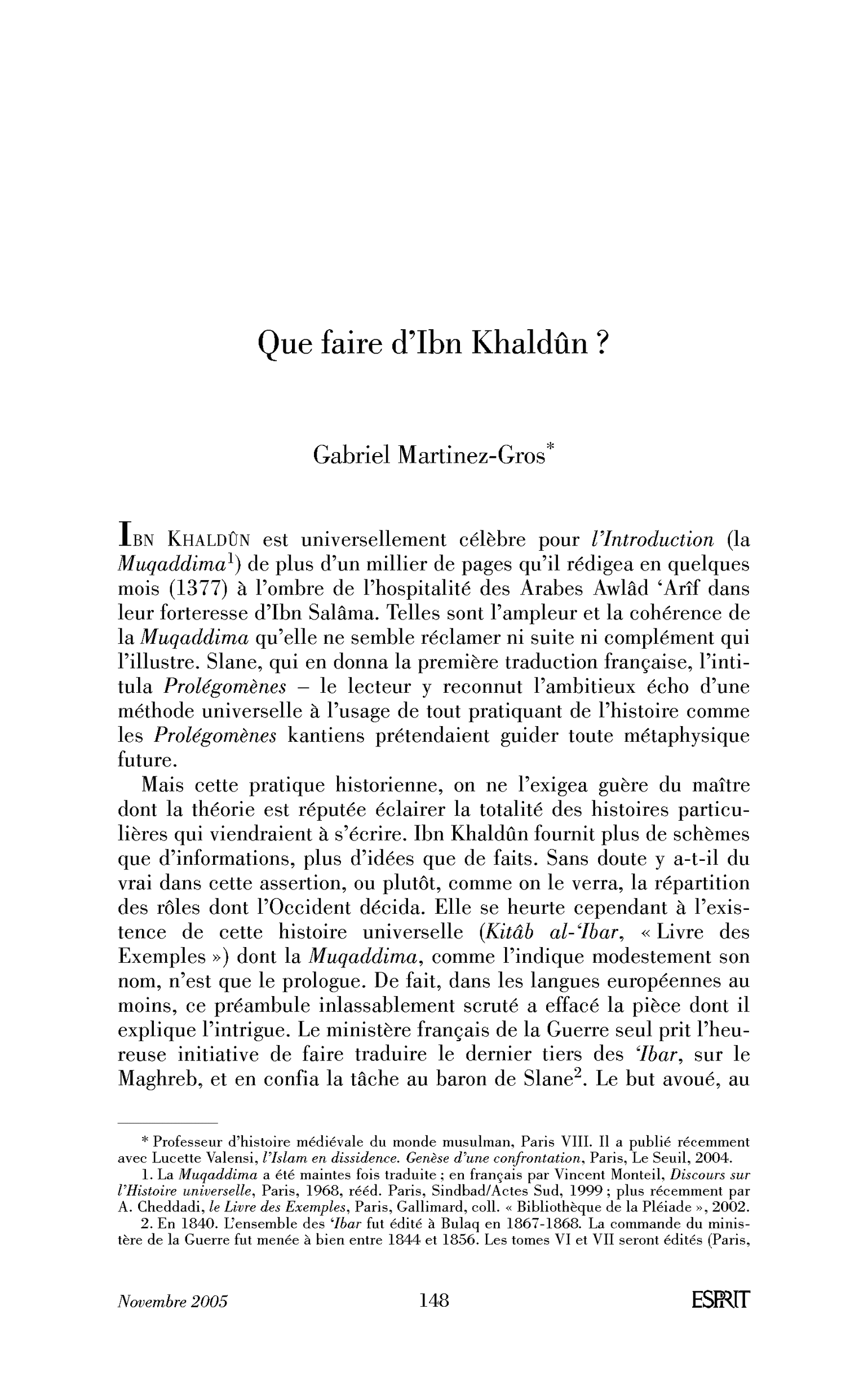 Que faire d’Ibn Khaldûn ?