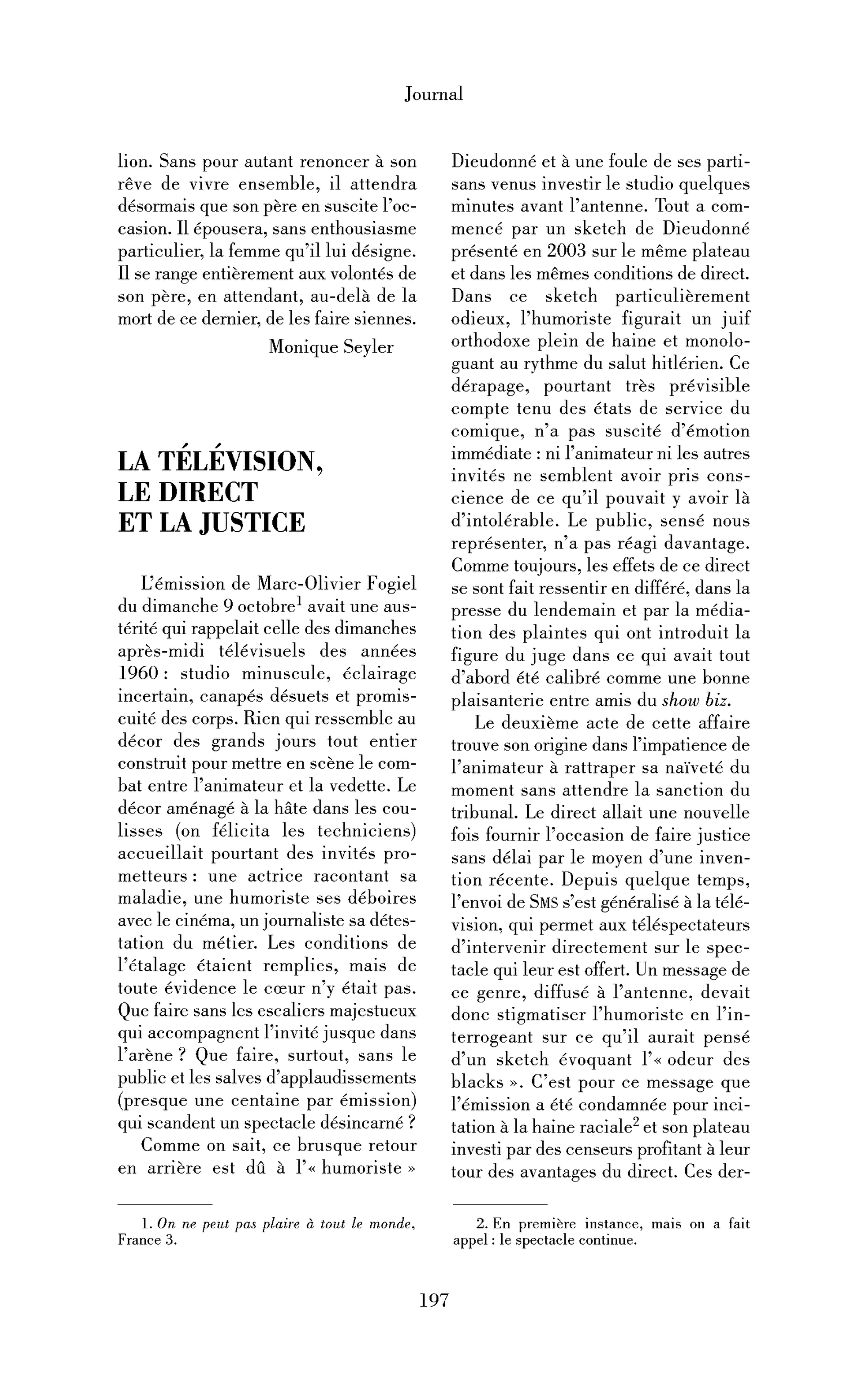 La télévision, le direct et la justice