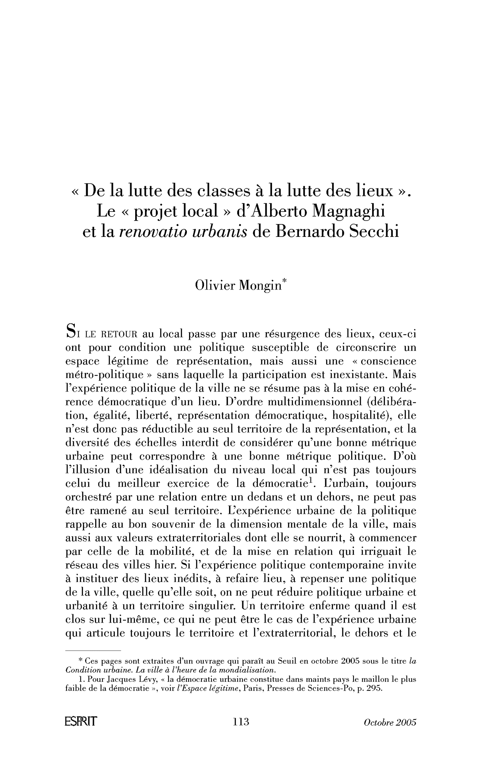 « De la lutte des classes à la lutte des lieux ». Le « projet local » d’Alberto Magnaghi et la renovatio urbanis de Bernardo Secchi