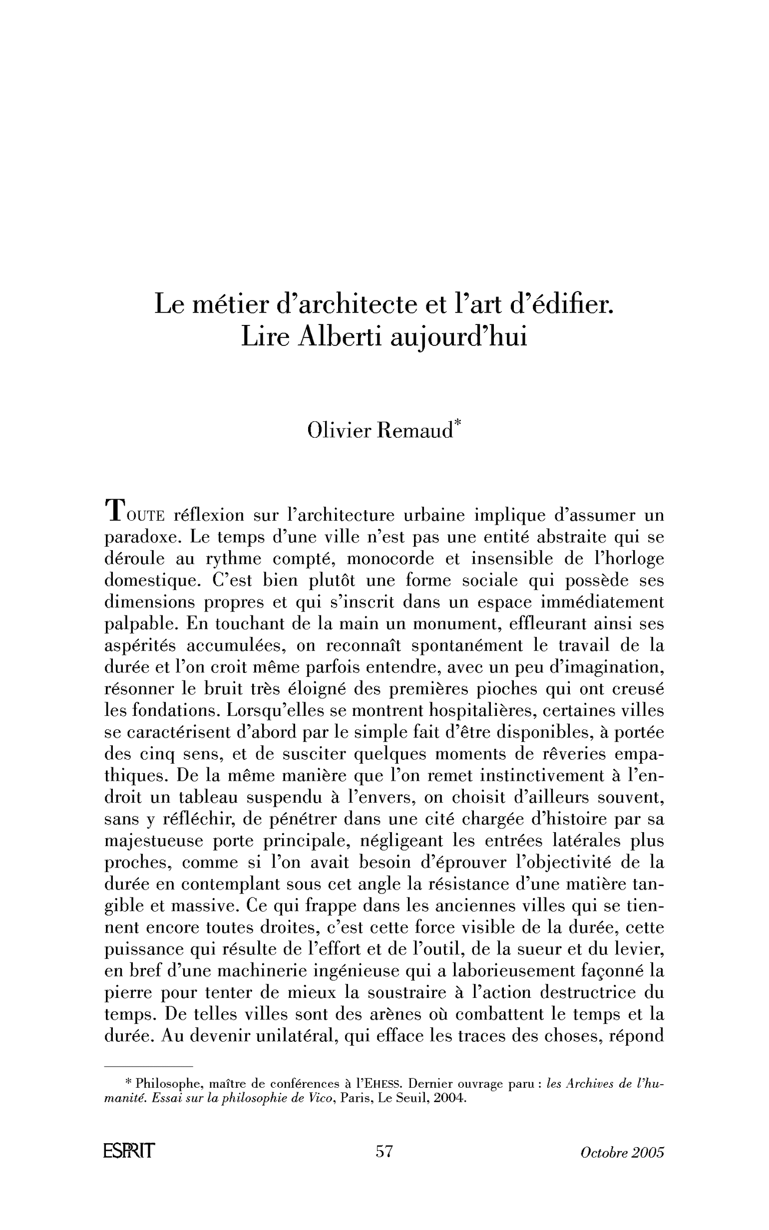 Le métier d’architecte et l’art d’édifier. Lire Alberti aujourd’hui