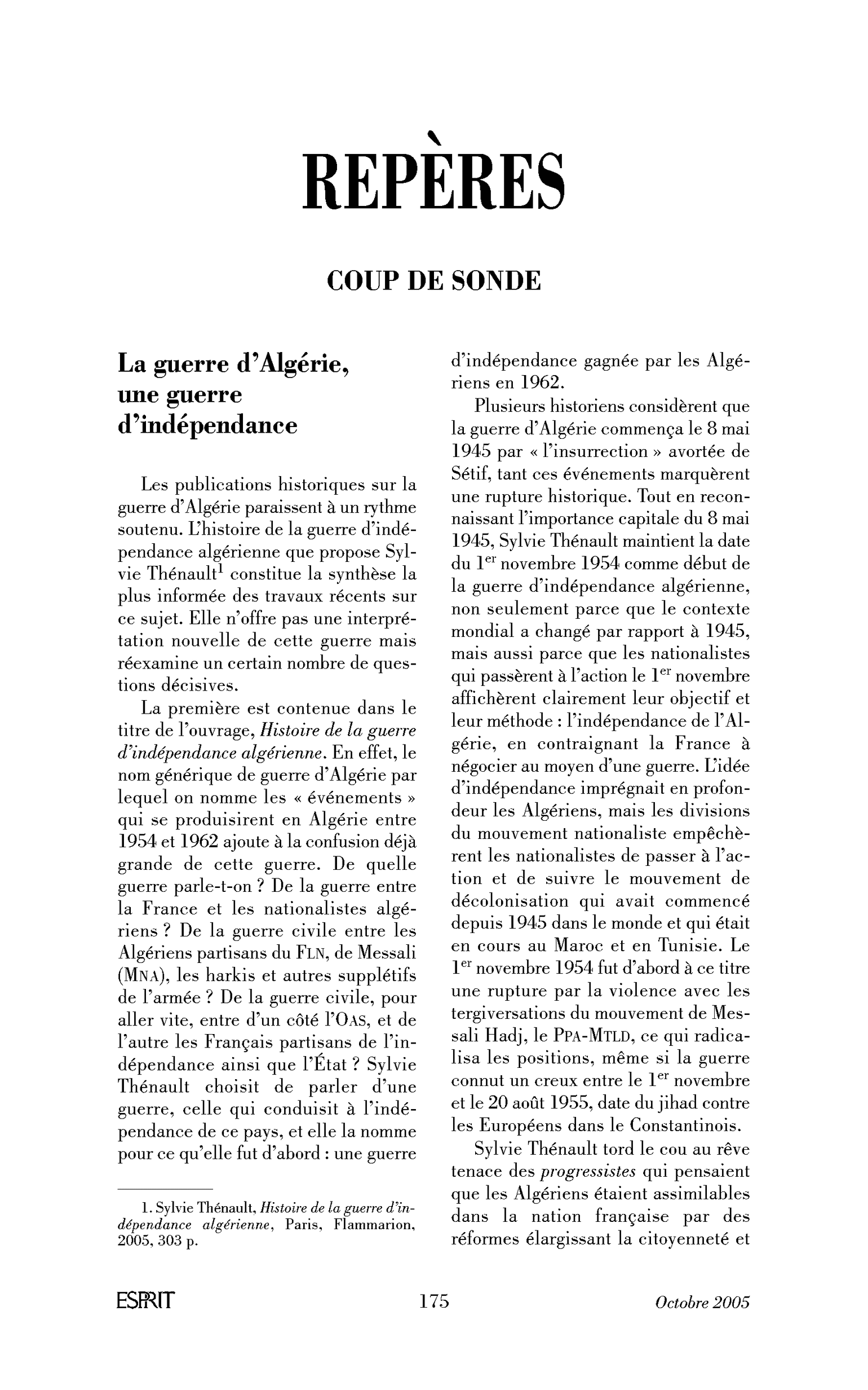 La guerre d’Algérie, une guerre d’indépendance