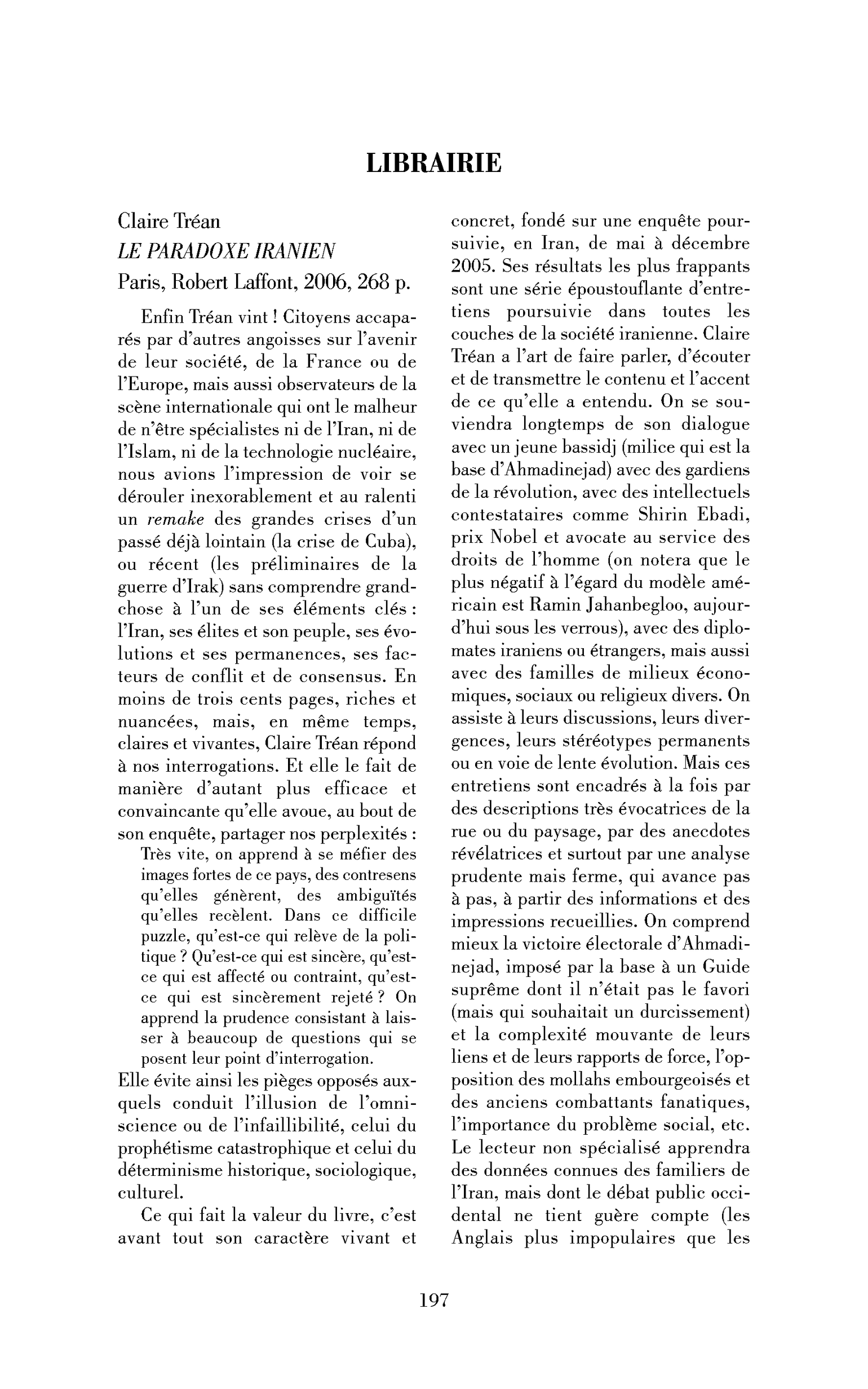 Claire Tréan : le Paradoxe iranien
