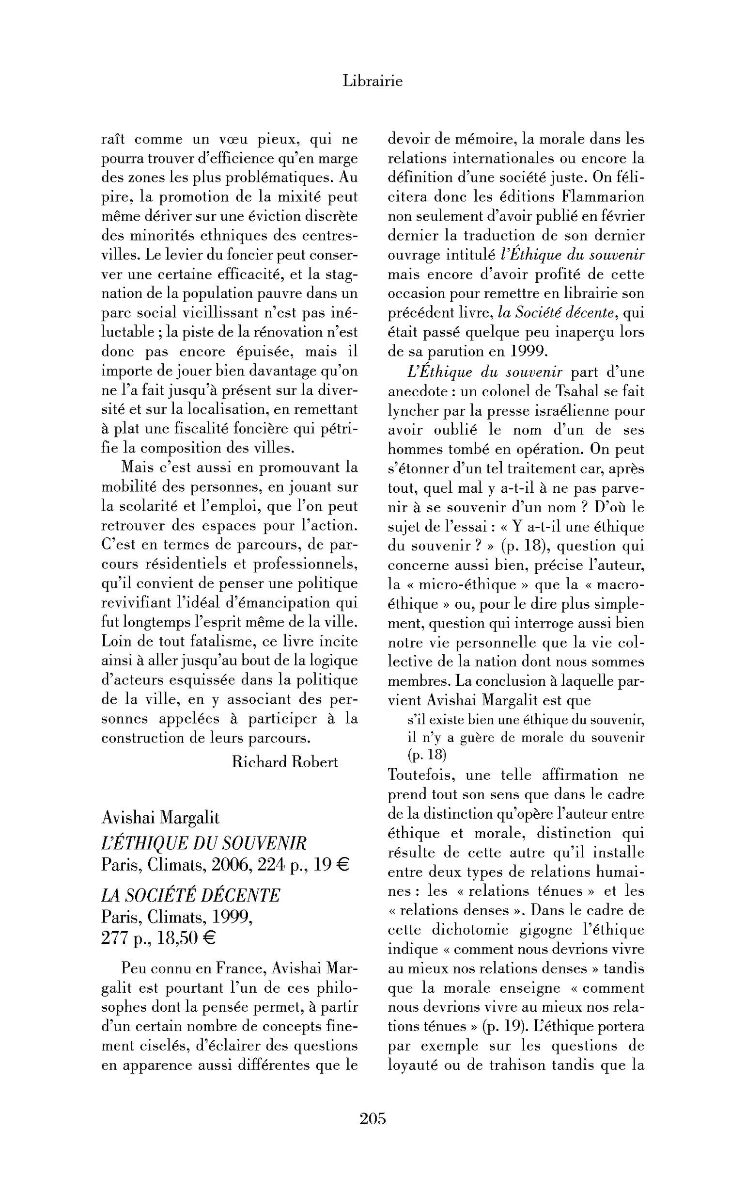 Avishai Margalit : la Société décente