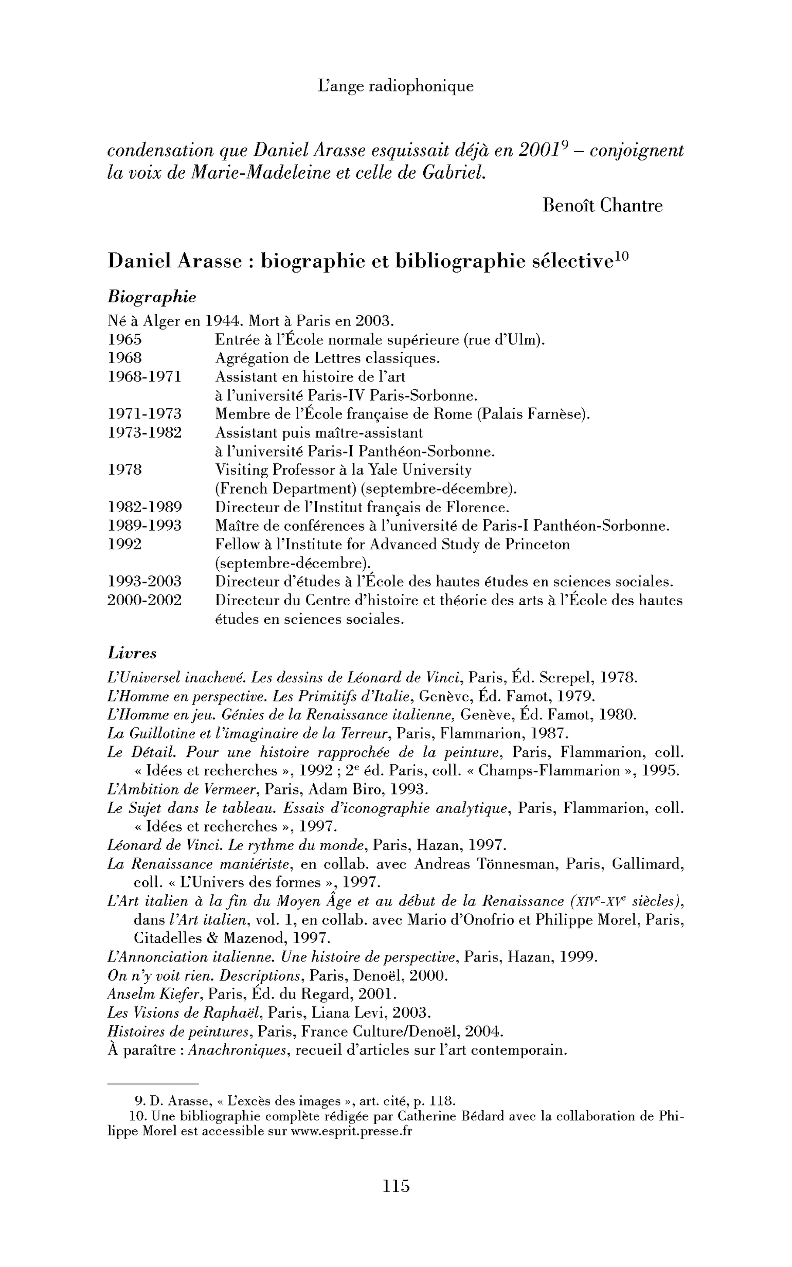 Bibliographie complète de Daniel Arasse
