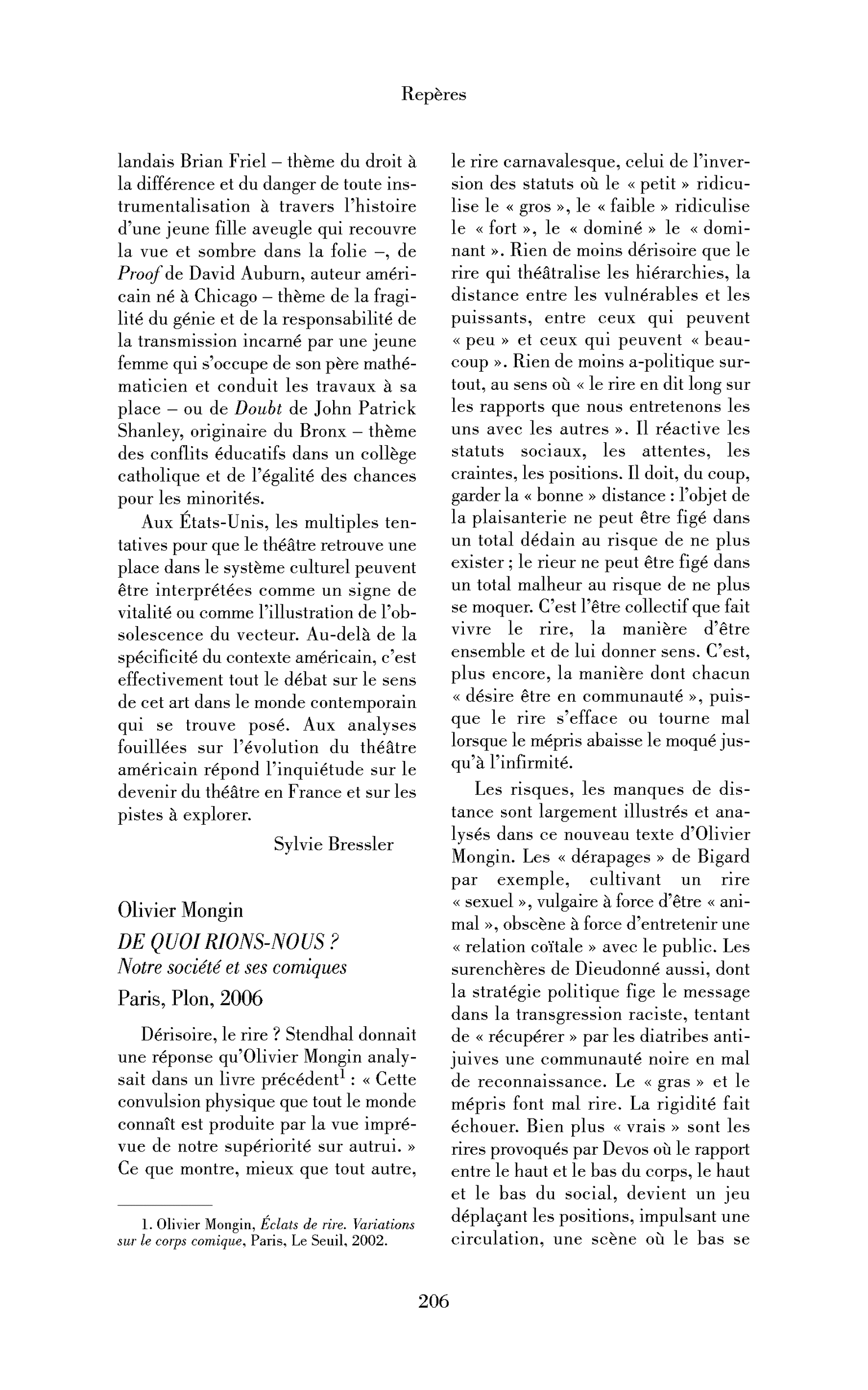 Olivier Mongin : De quoi rions-nous ? Notre société et ses comiques