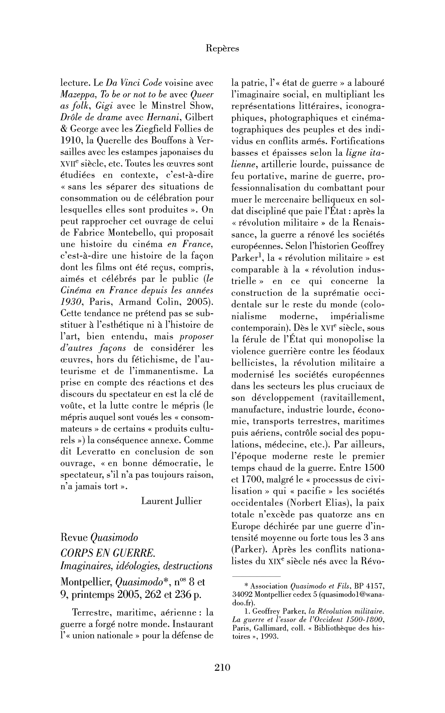 Revue Quasimodo : Corps en guerre. Imaginaires, idéologies, destructions