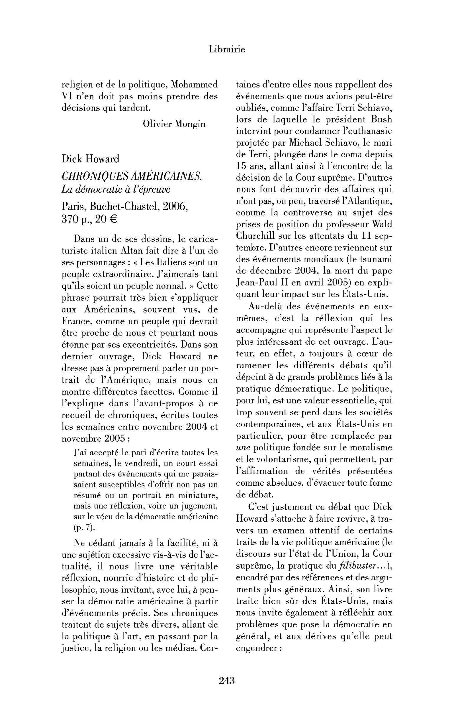 Dick Howard : Chroniques américaines. La démocratie à l’épreuve