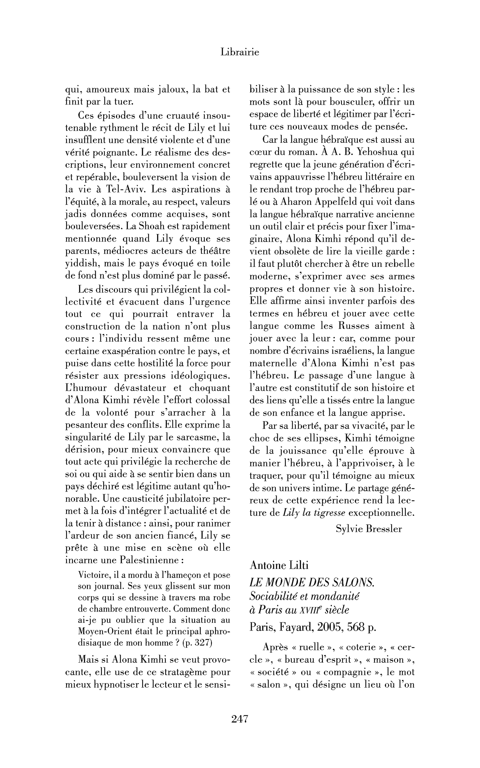 Antoine Lilti : le Monde des salons. Sociabilité et mondanité à Paris au XVIIIe siècle