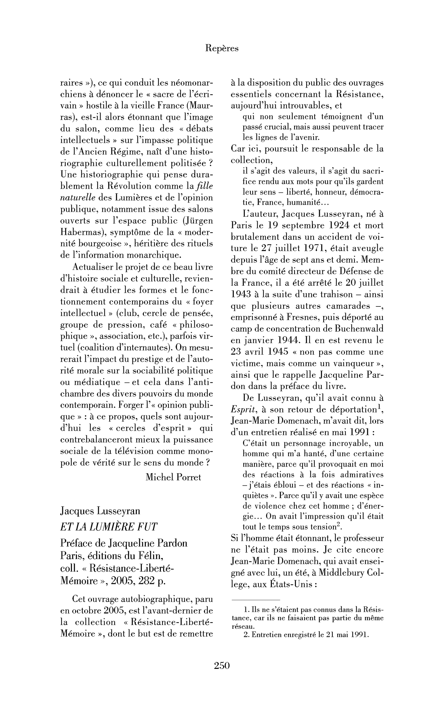 Jacques Lusseyran : Et la lumière fut