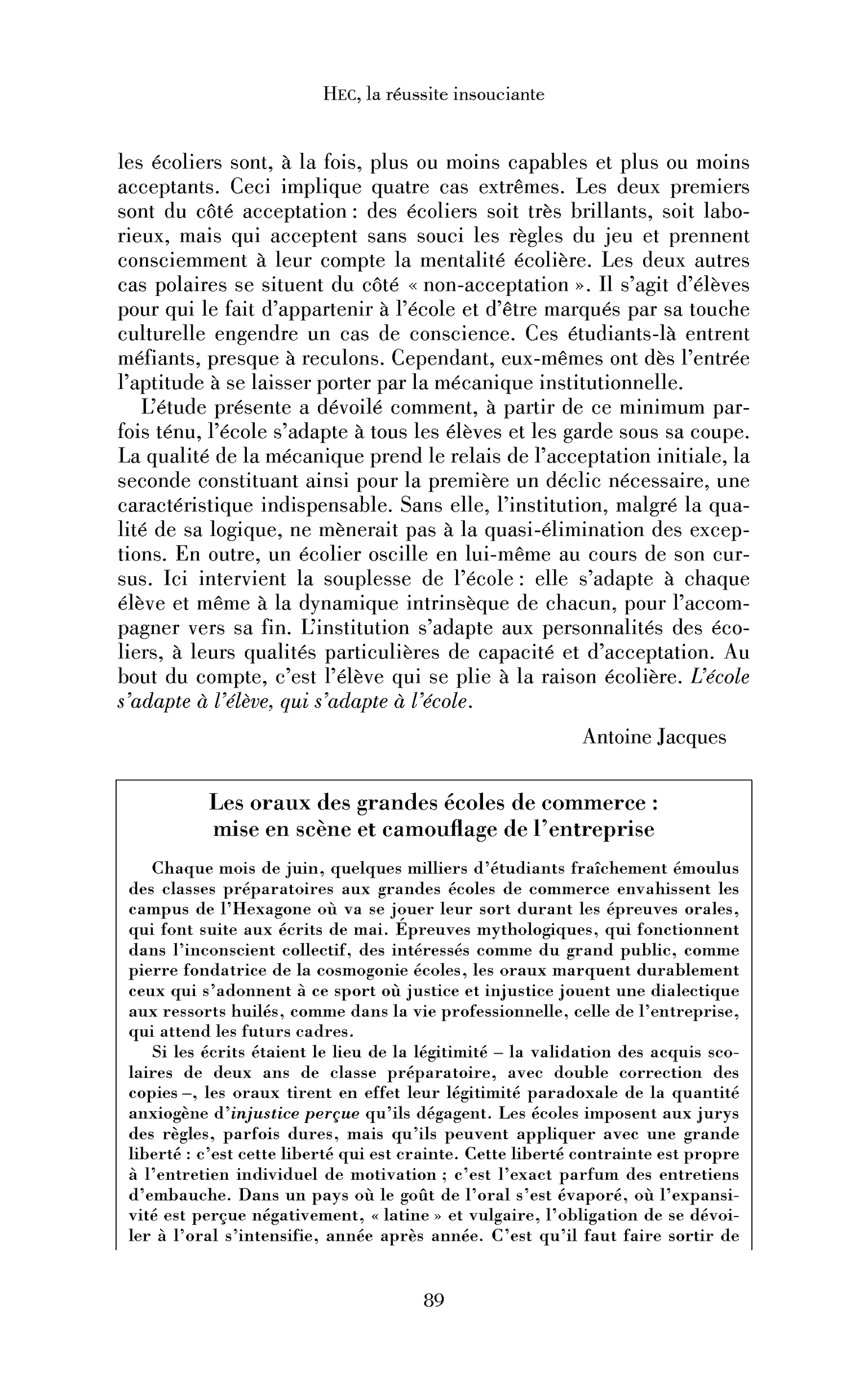 Les oraux des grandes écoles de commerce : mise en scène et camouflage de l’entreprise (Encadré)