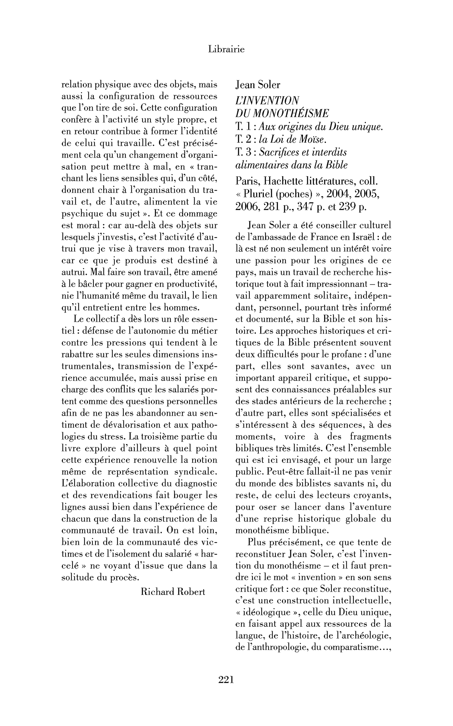 Jean Soler: l’Invention du monothéisme