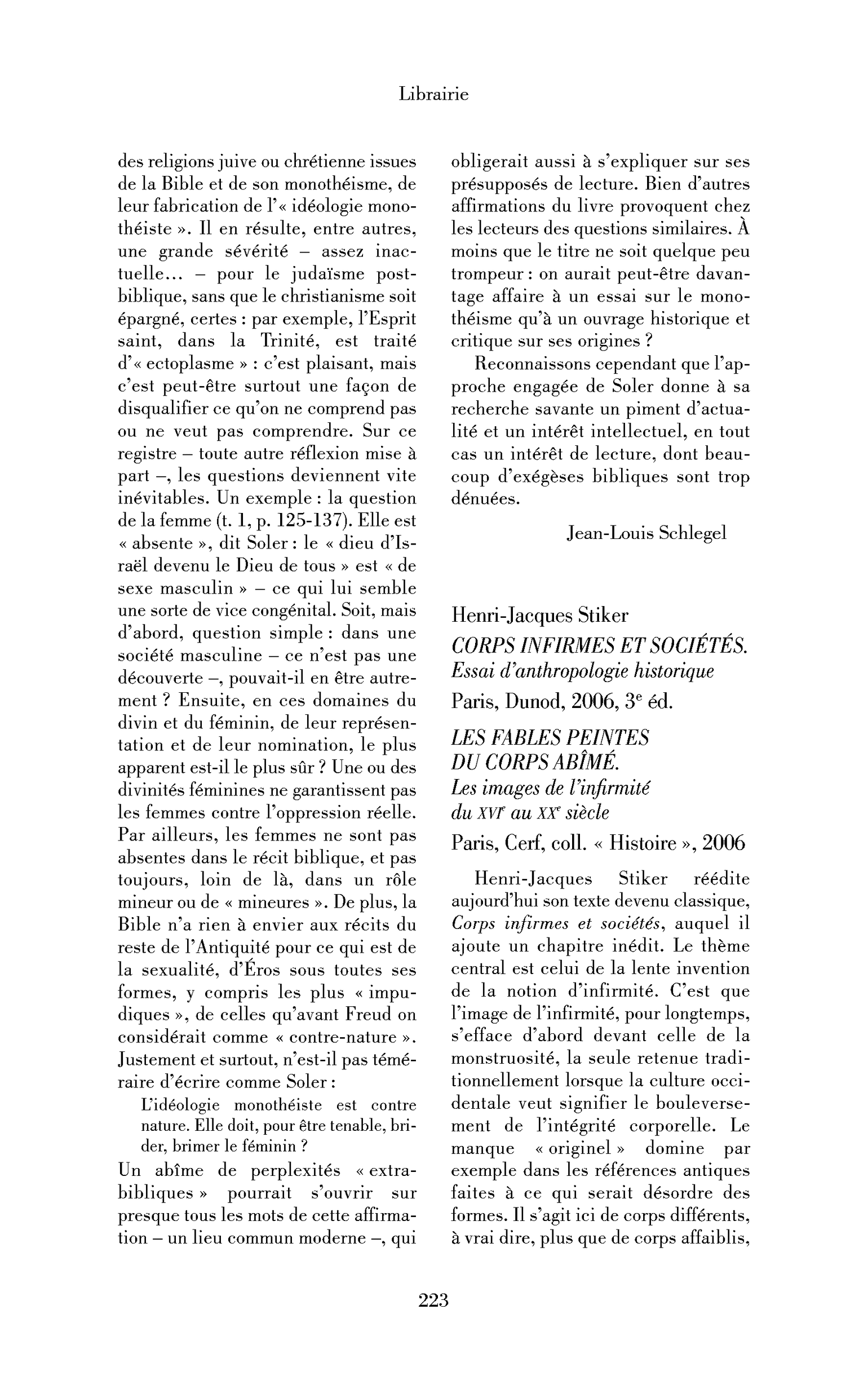 Henri-Jacques Stiker: les Fables peintes du corps abîmé. Les images de l’infirmité du XVIe au XXe siècle