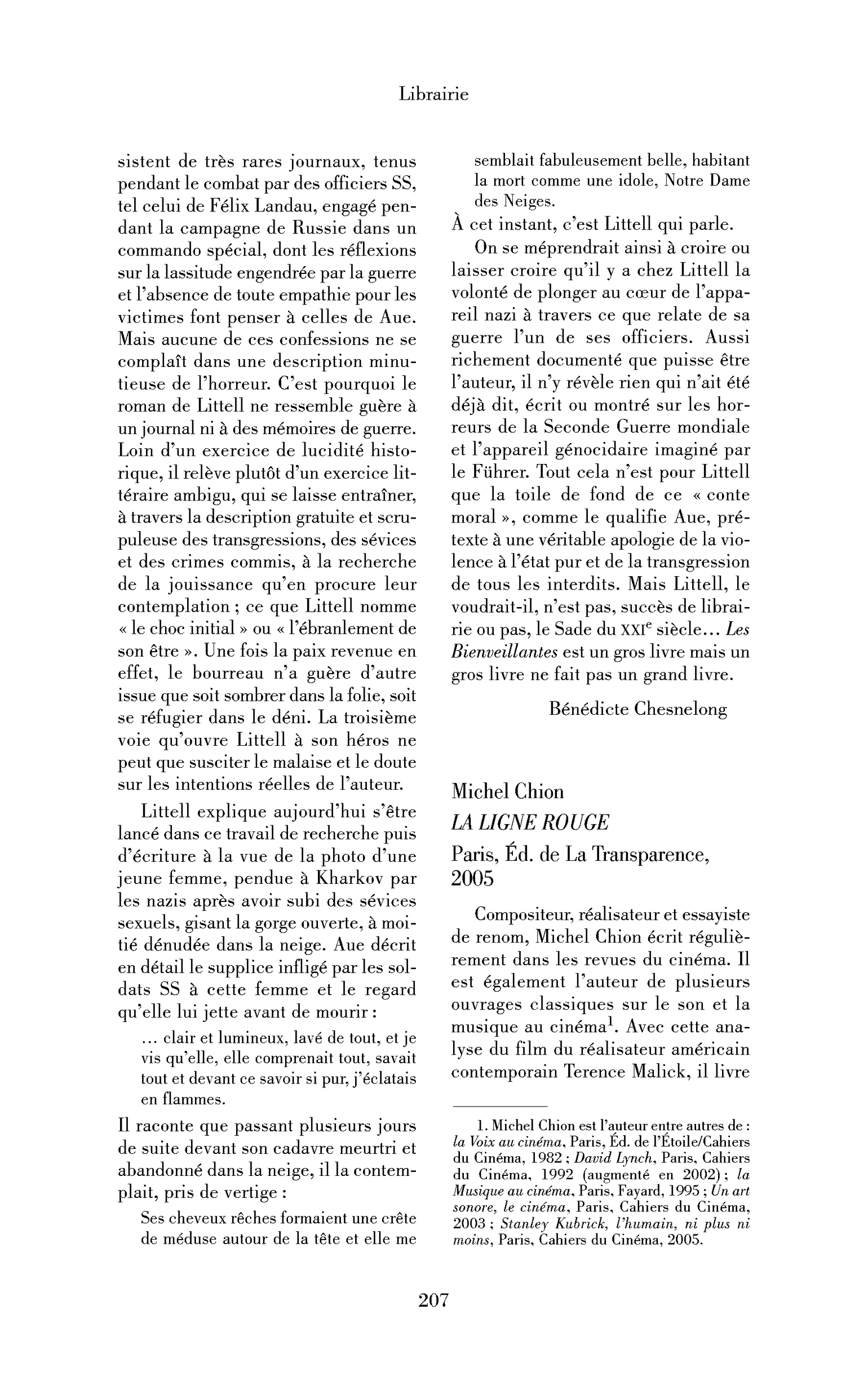 Michel Chion : la Ligne rouge 207
